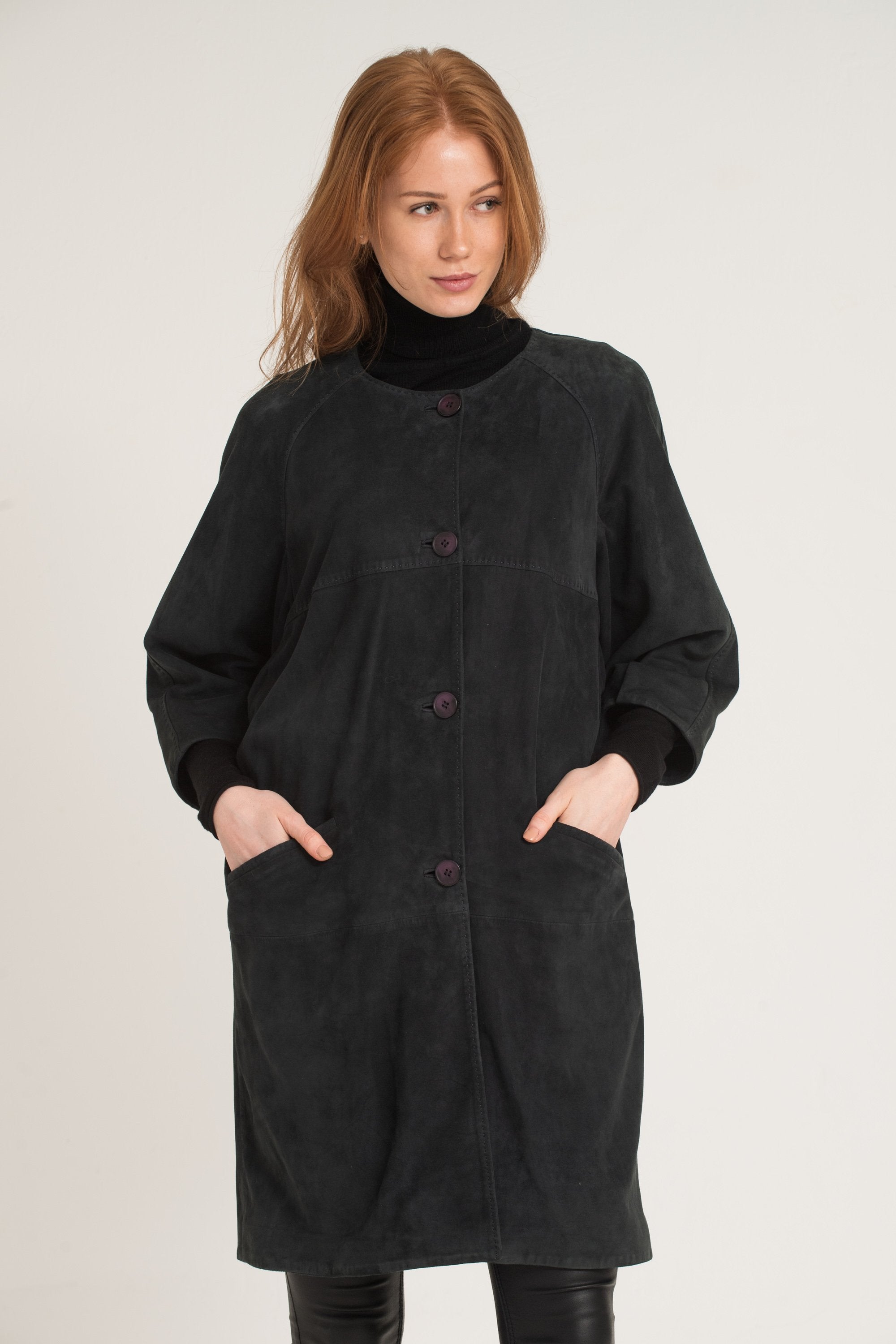 Black Long Suede Leather Coat