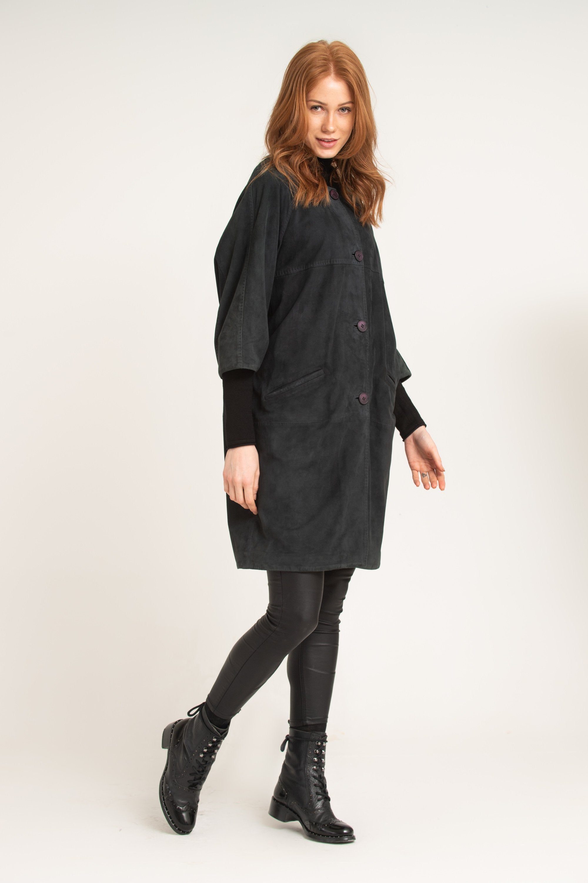 Black Long Suede Leather Coat
