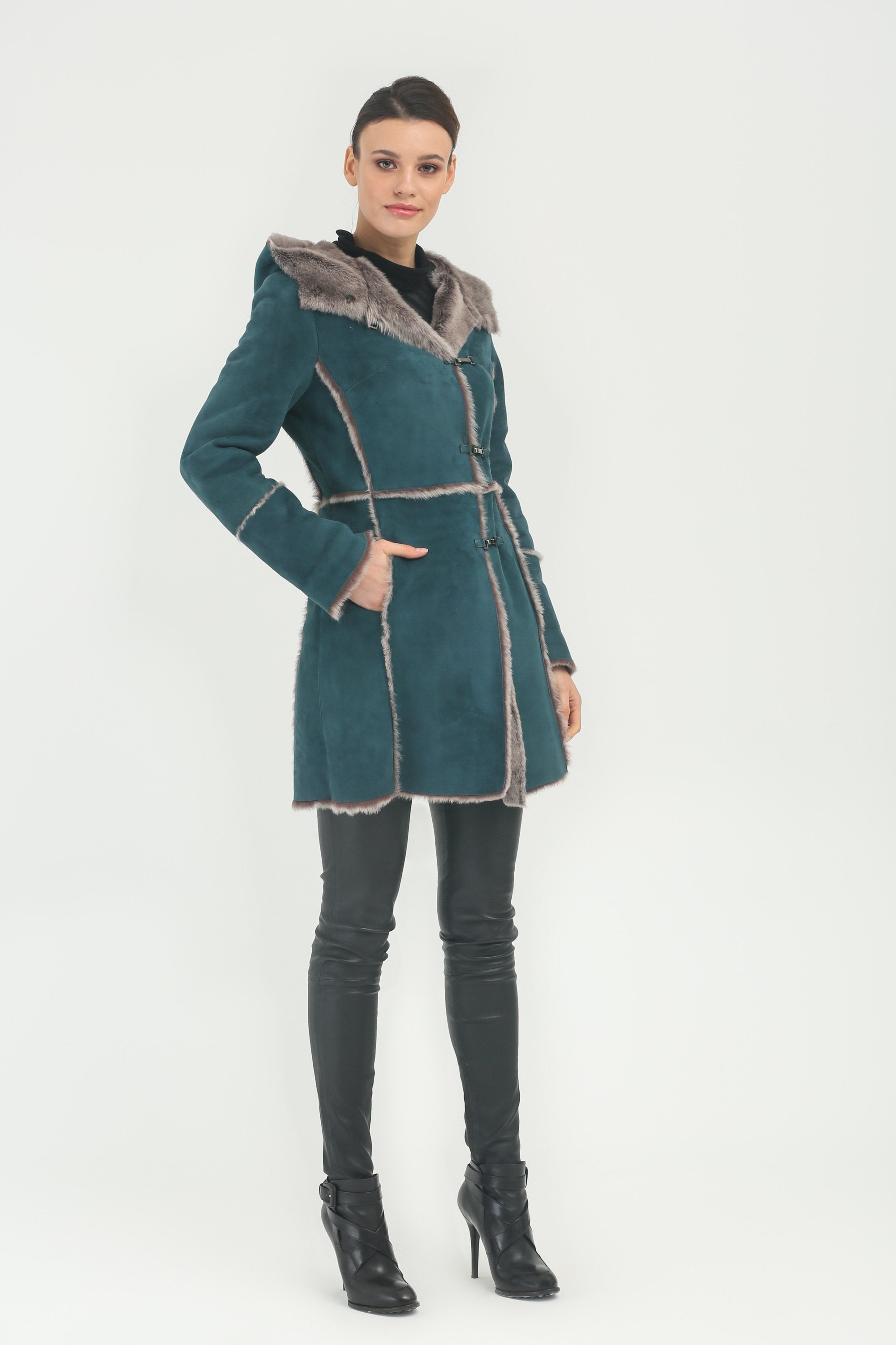 Blue Long Leather Coat