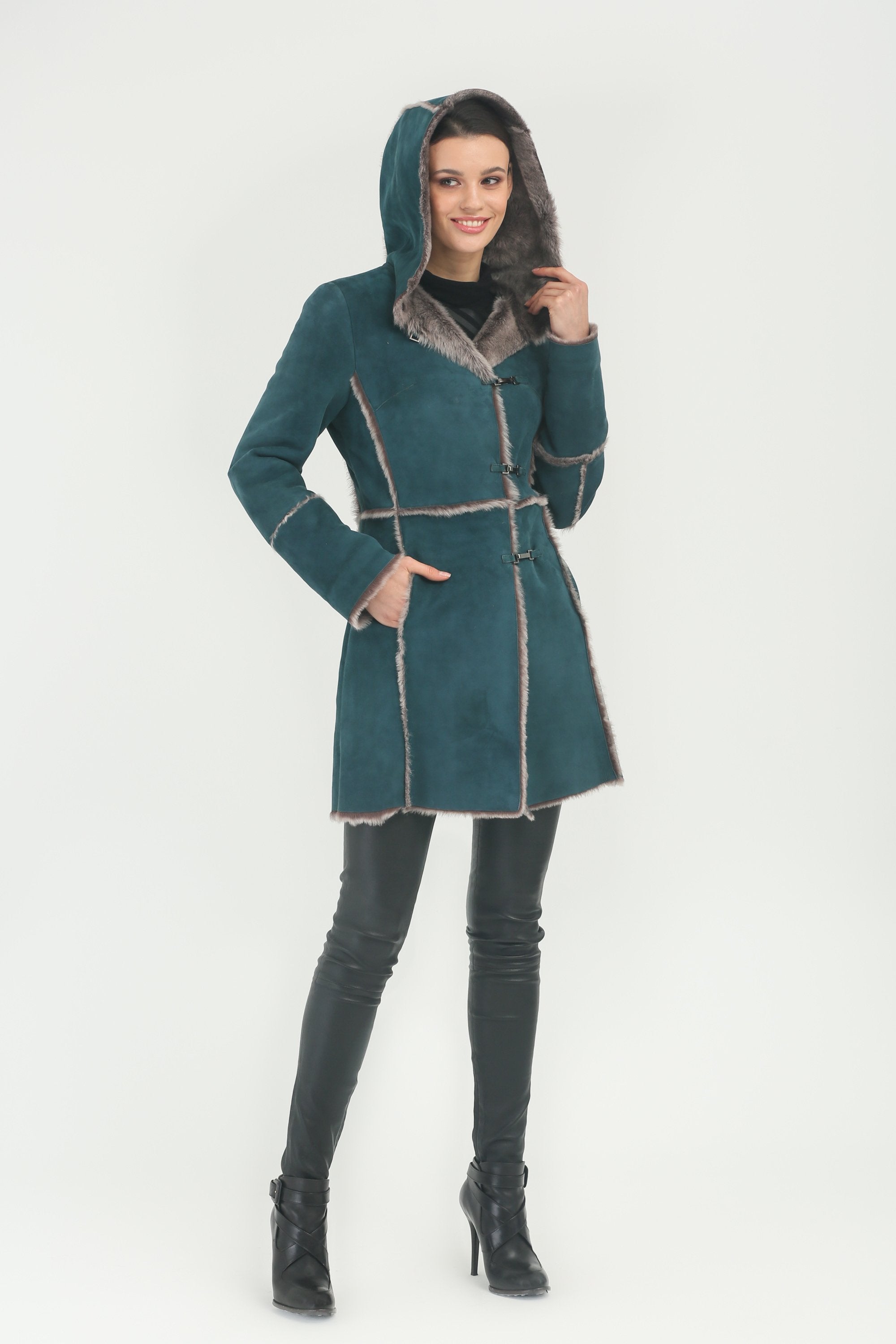 Blue Long Leather Coat