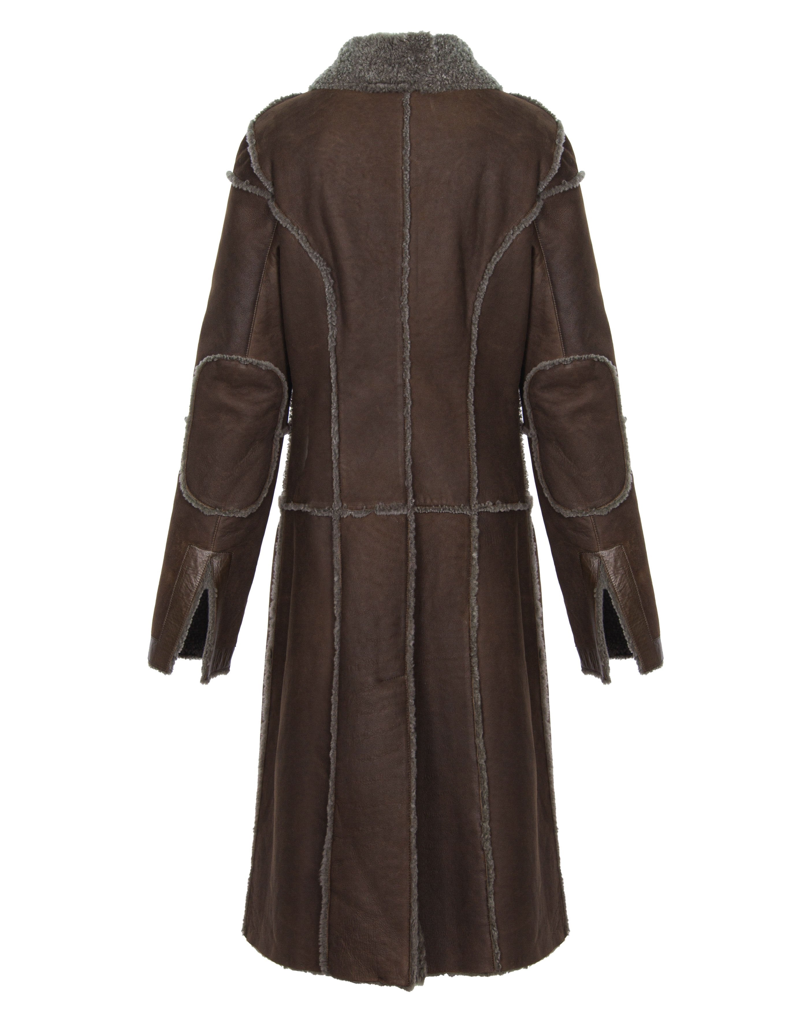Brown Long Sued Leather Coat