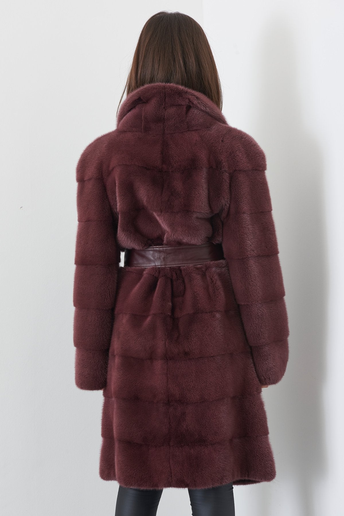 Burgundy Long Mink Fur Coat