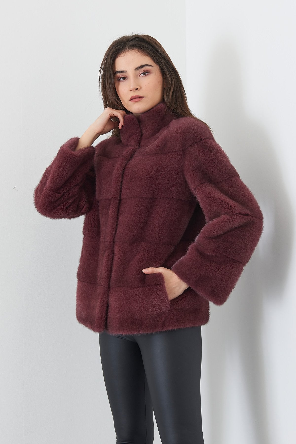 Burgundy Mink Fur Coat