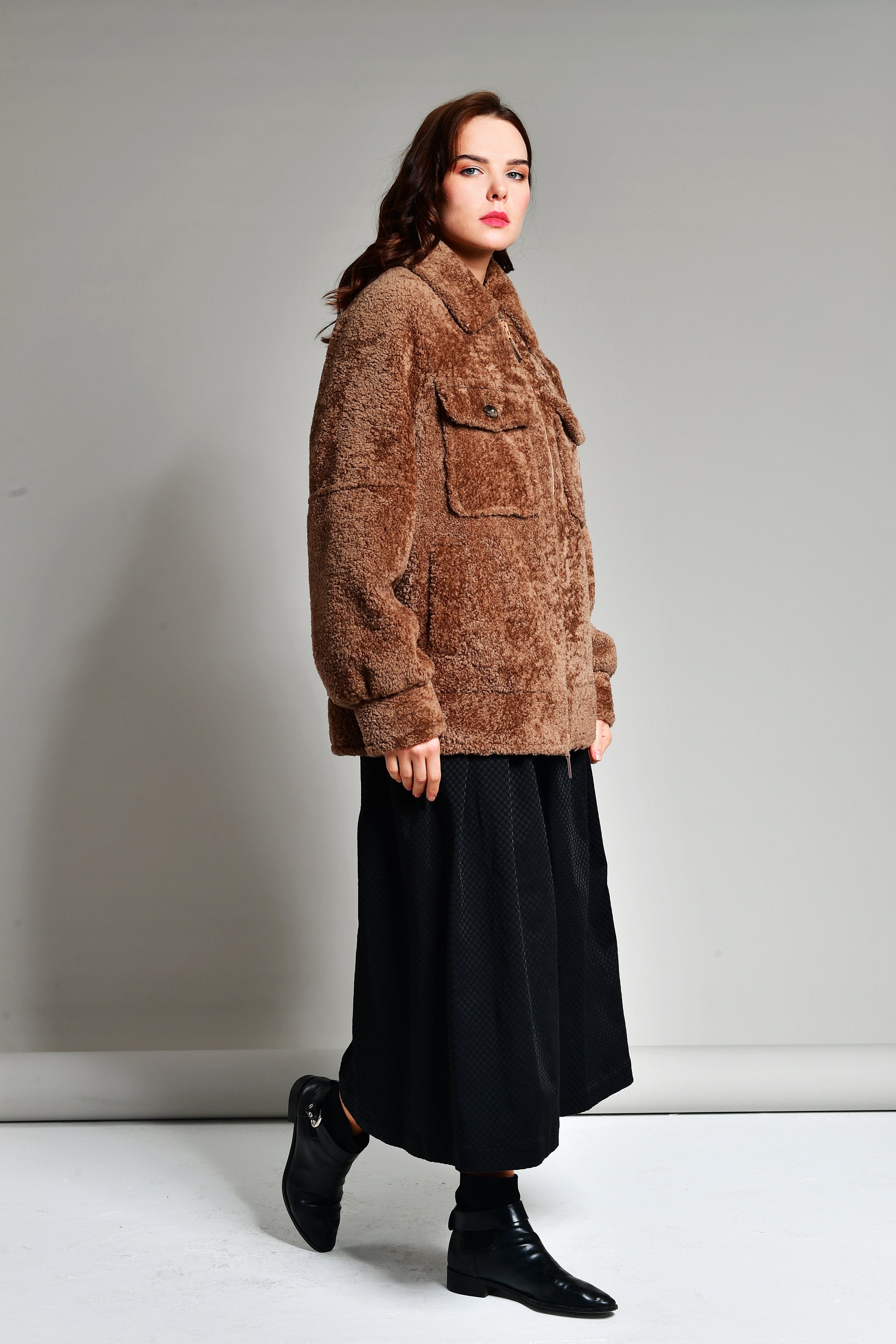 Camel Shearling Fur Coat