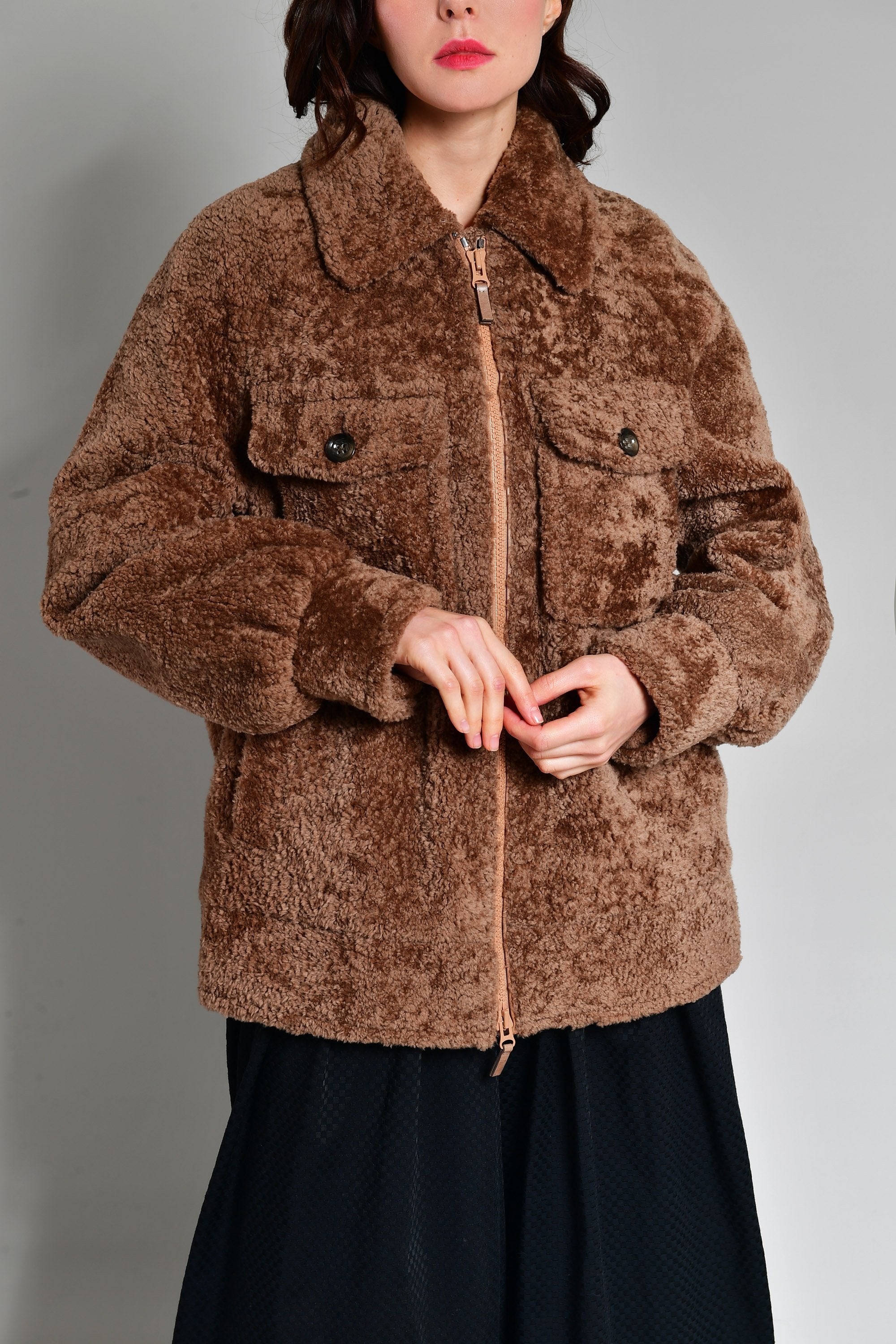 Camel Shearling Fur Coat
