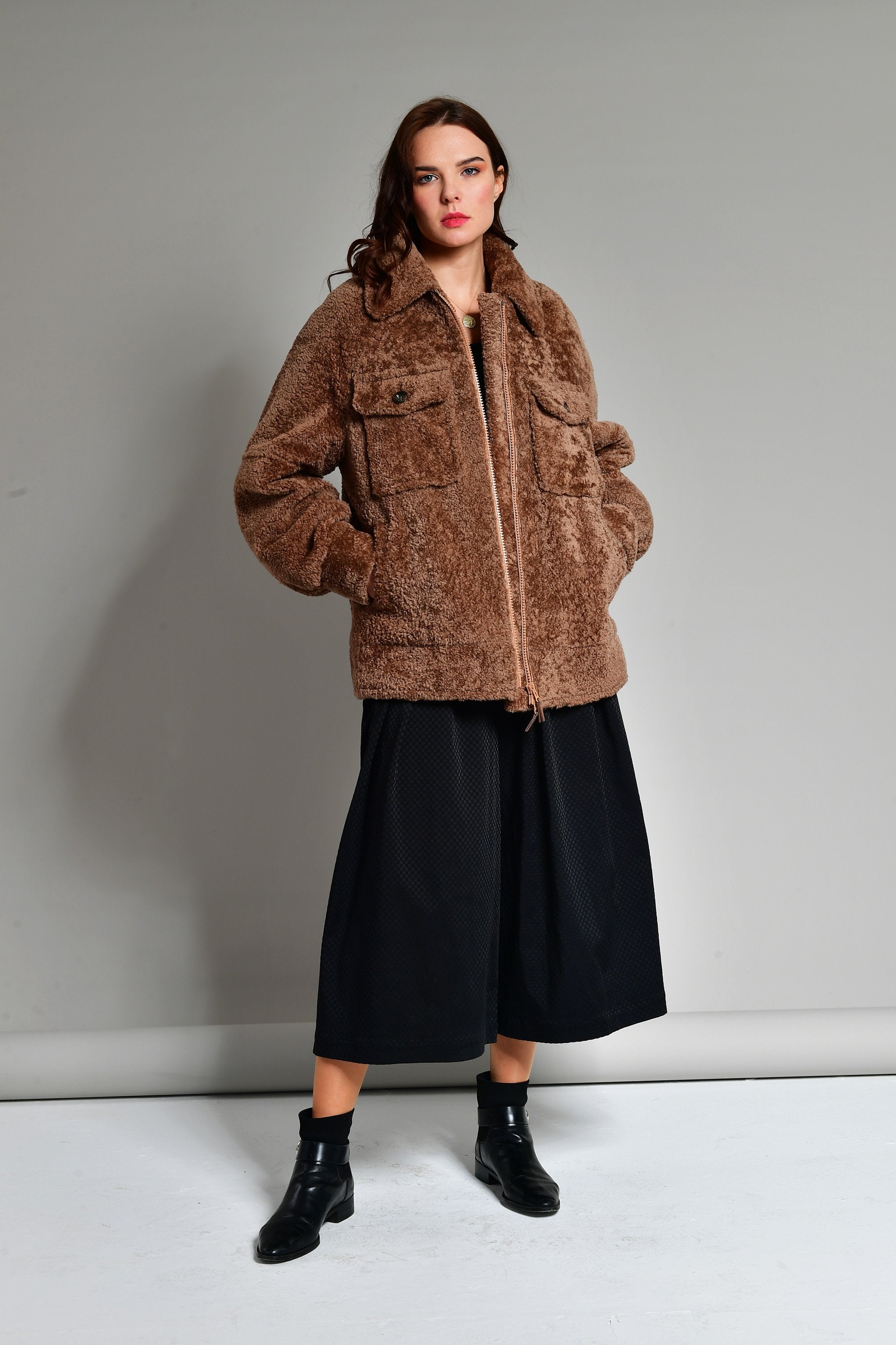 Camel Shearling Fur Coat