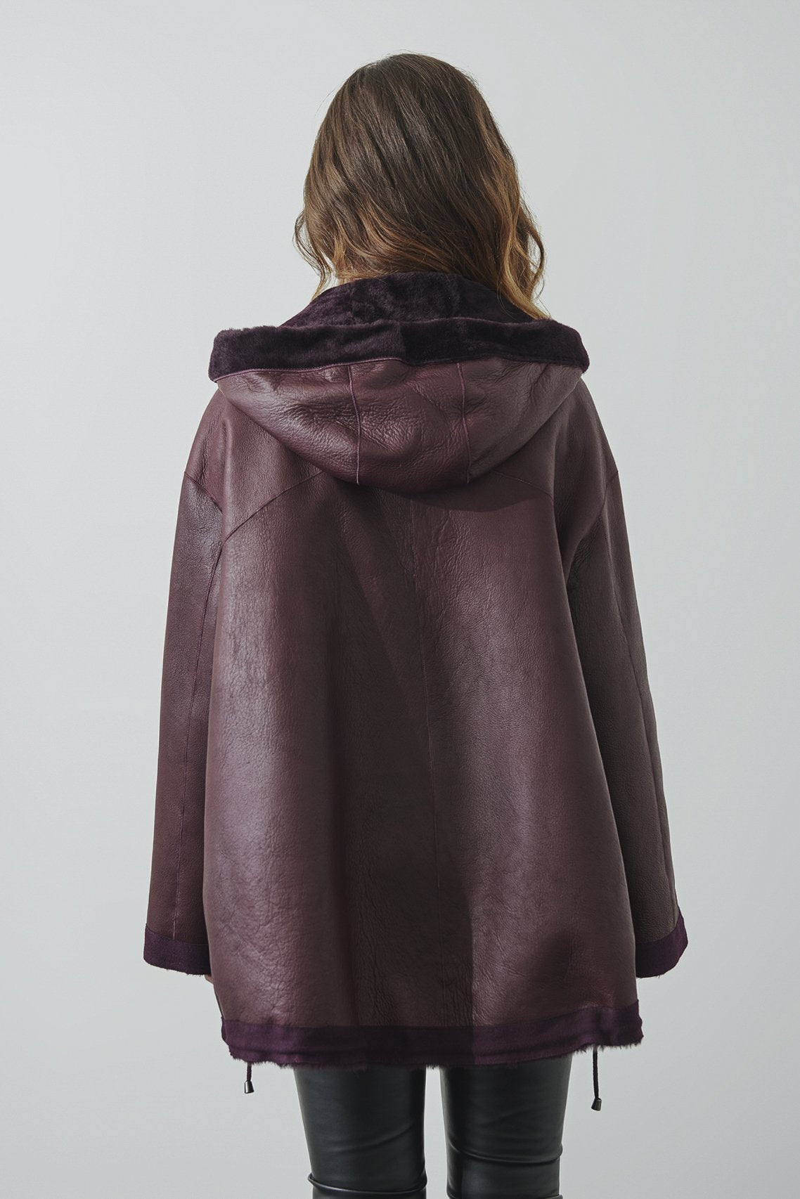 Claret Red Shearling Fur Coat