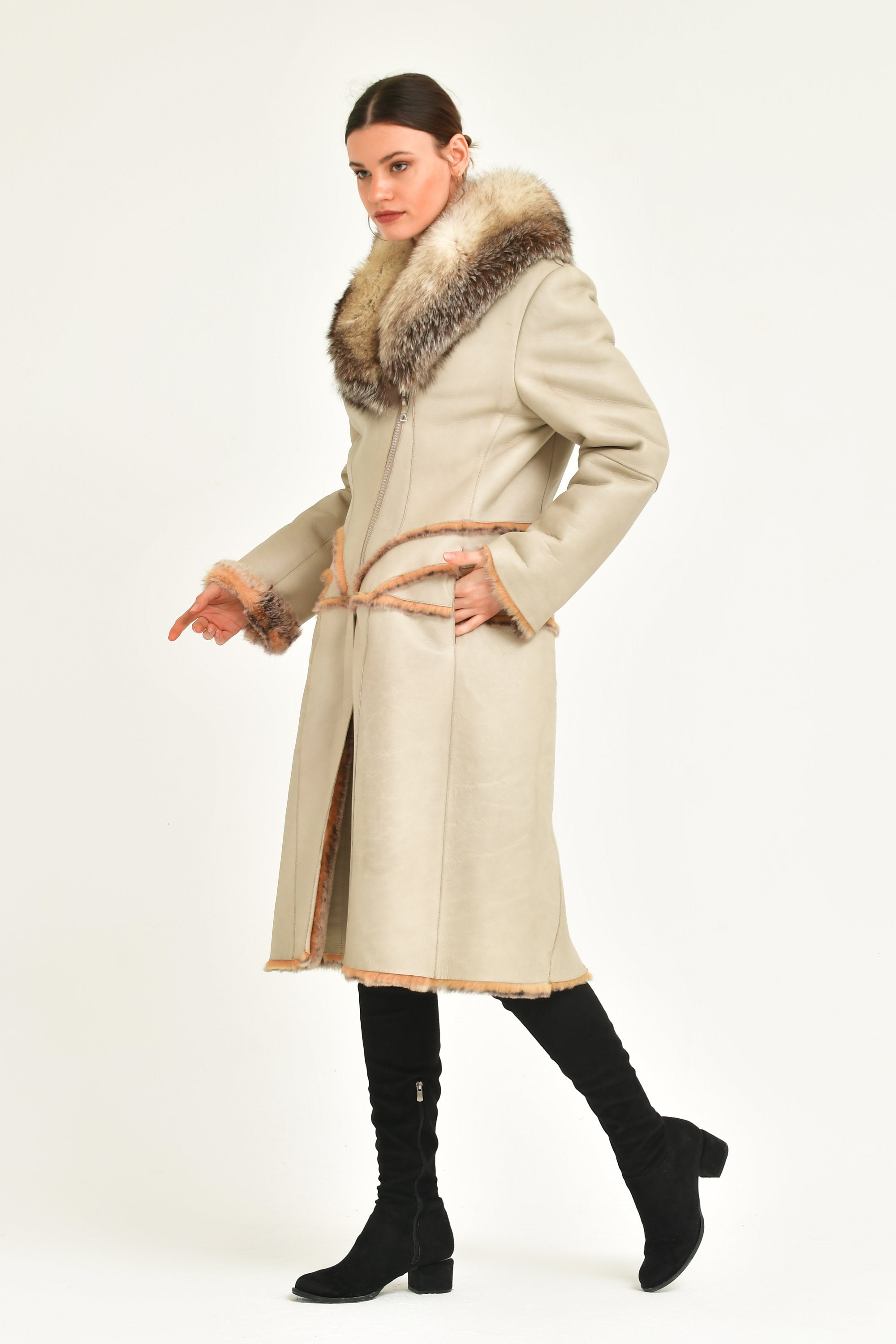 Cream Long Leather Coat