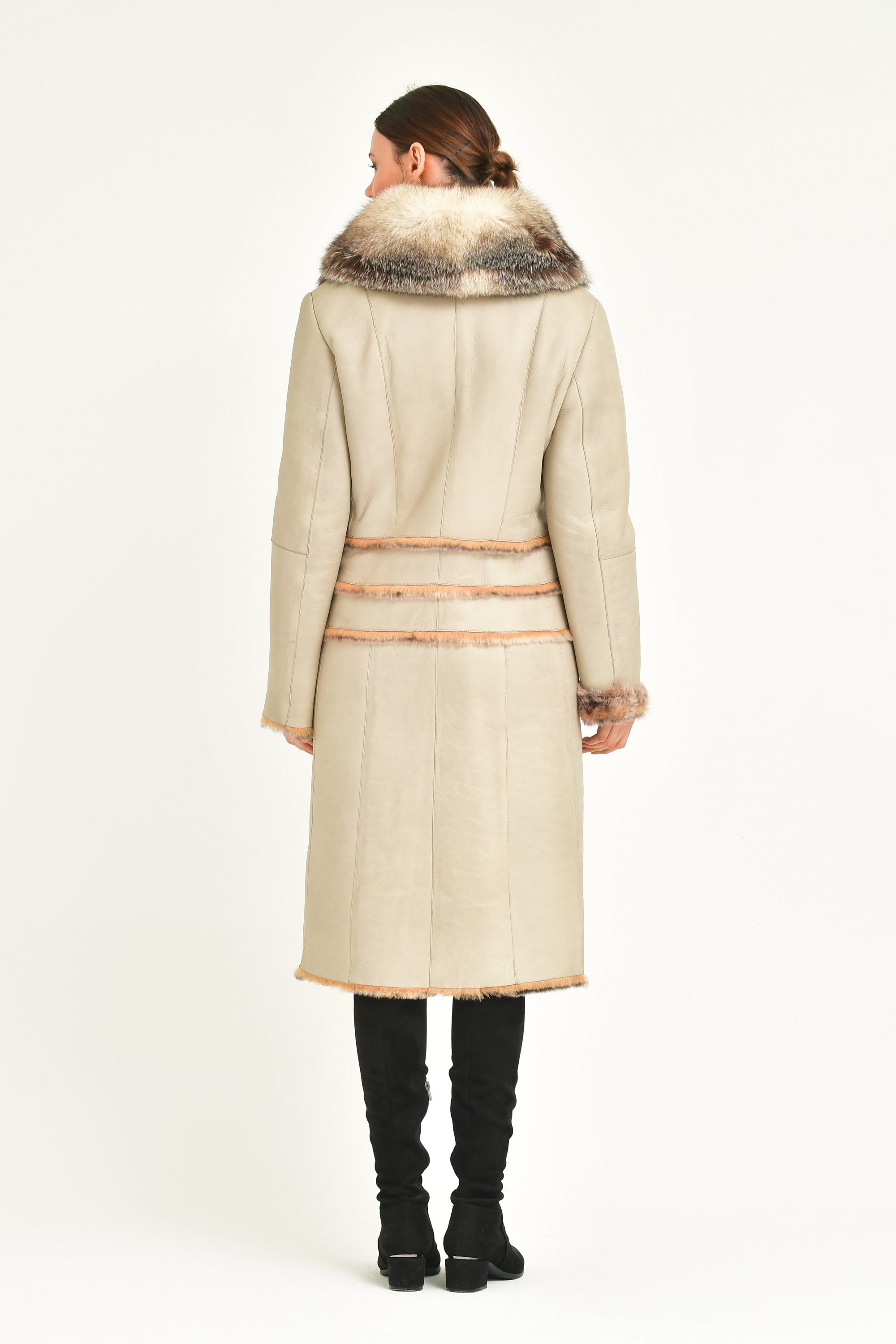Cream Long Leather Coat