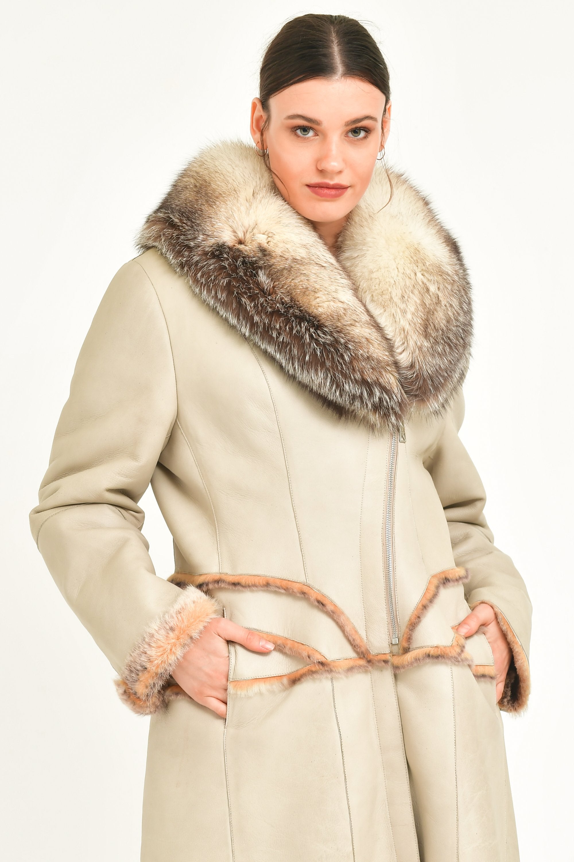 Cream Long Leather Coat