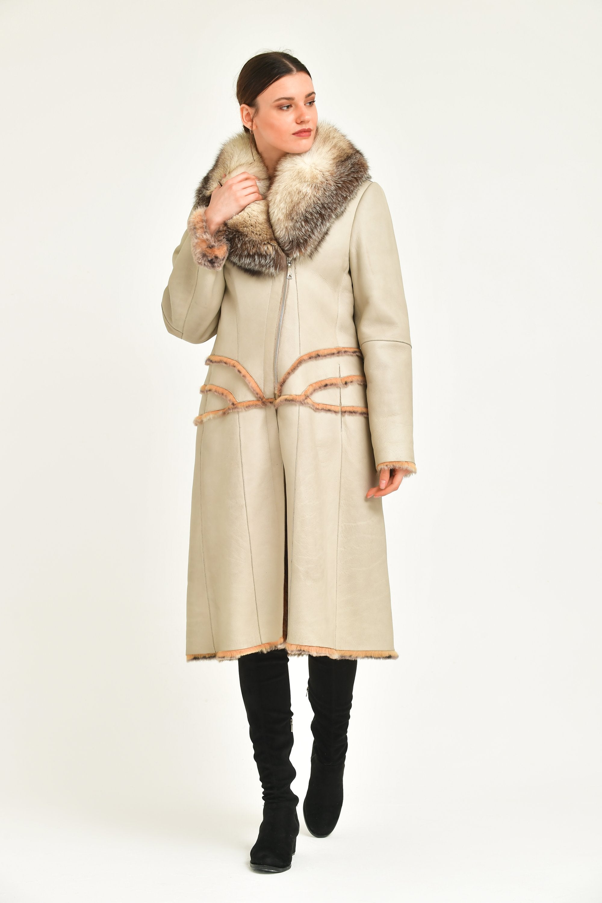 Cream Long Leather Coat