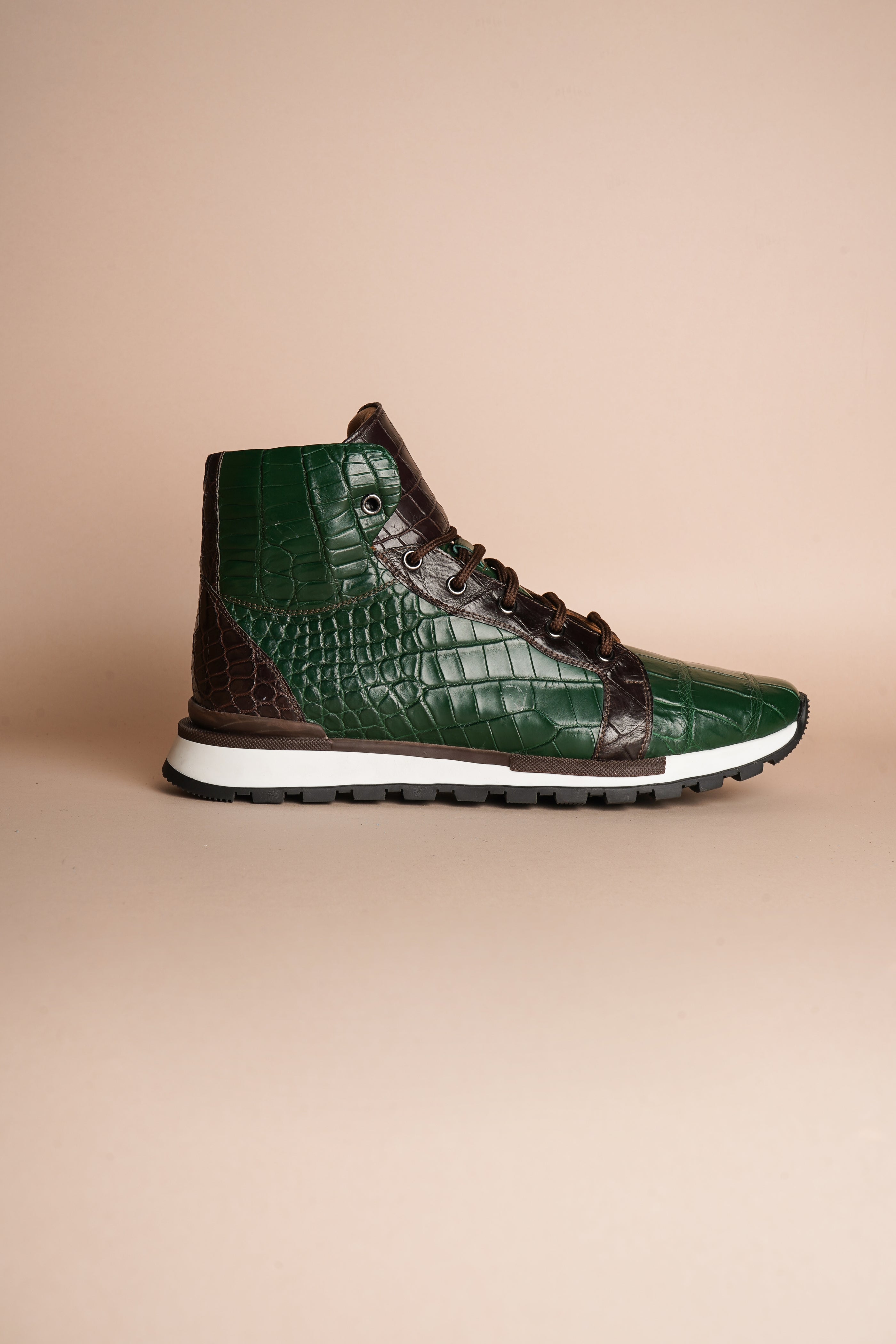 Green & Brown Crocodile Leather Sneakers