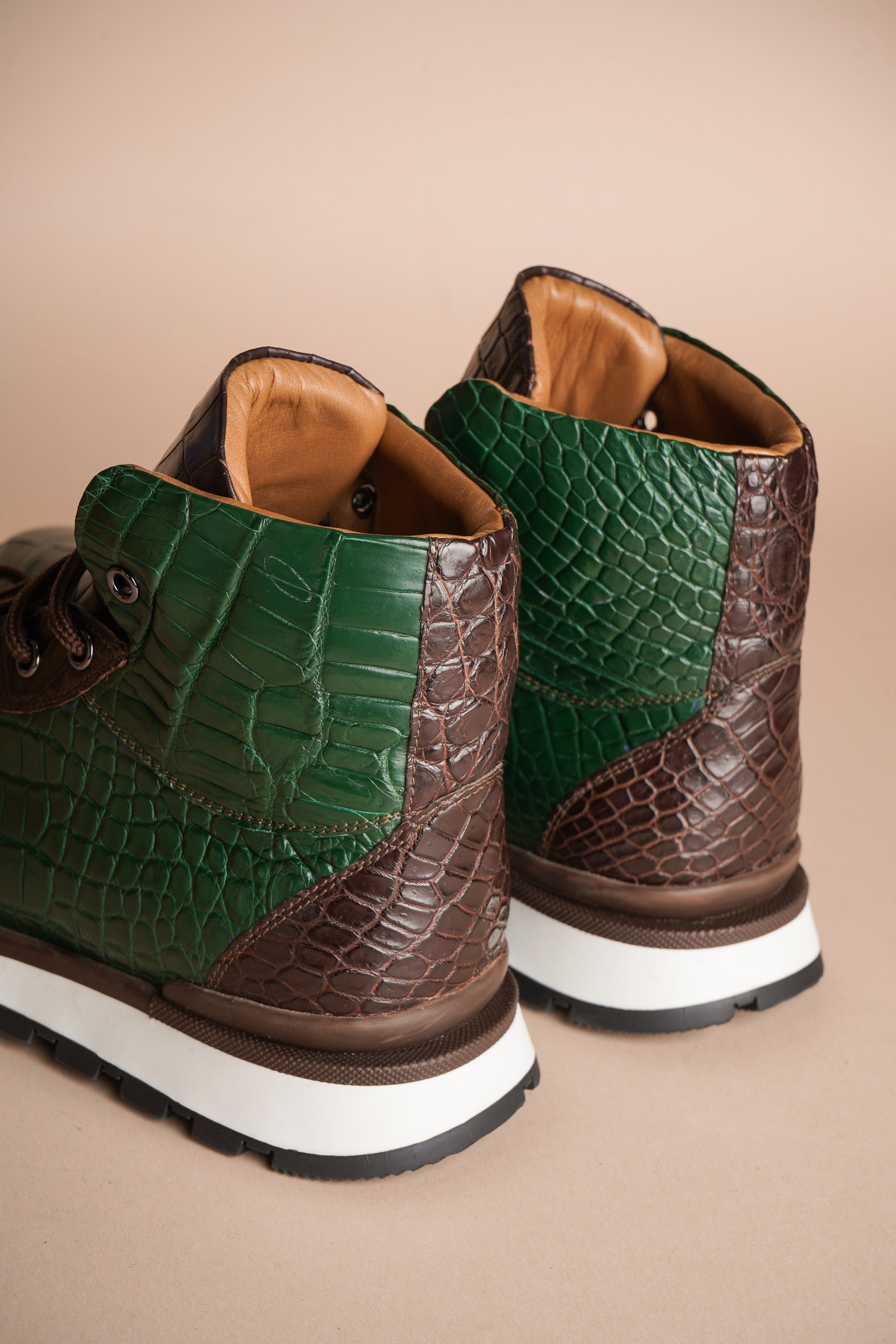 Green & Brown Crocodile Leather Sneakers