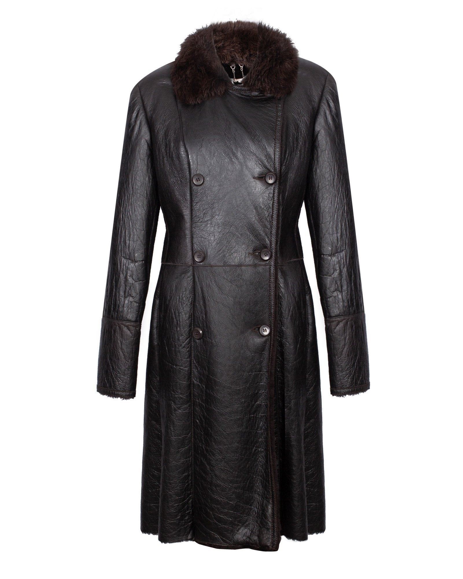 Dark Brown Long Leather Coat