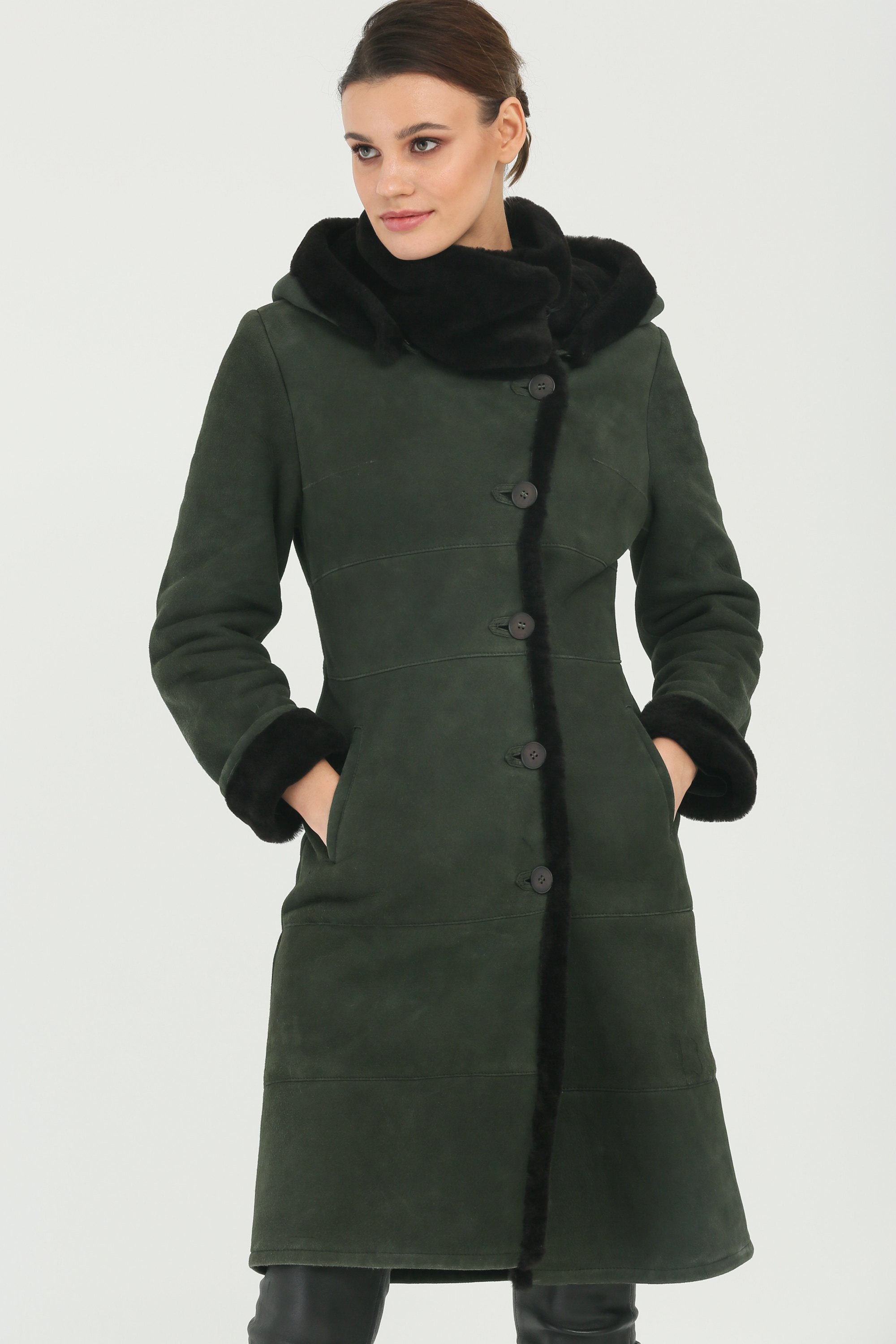 Green Long Shearling Coat
