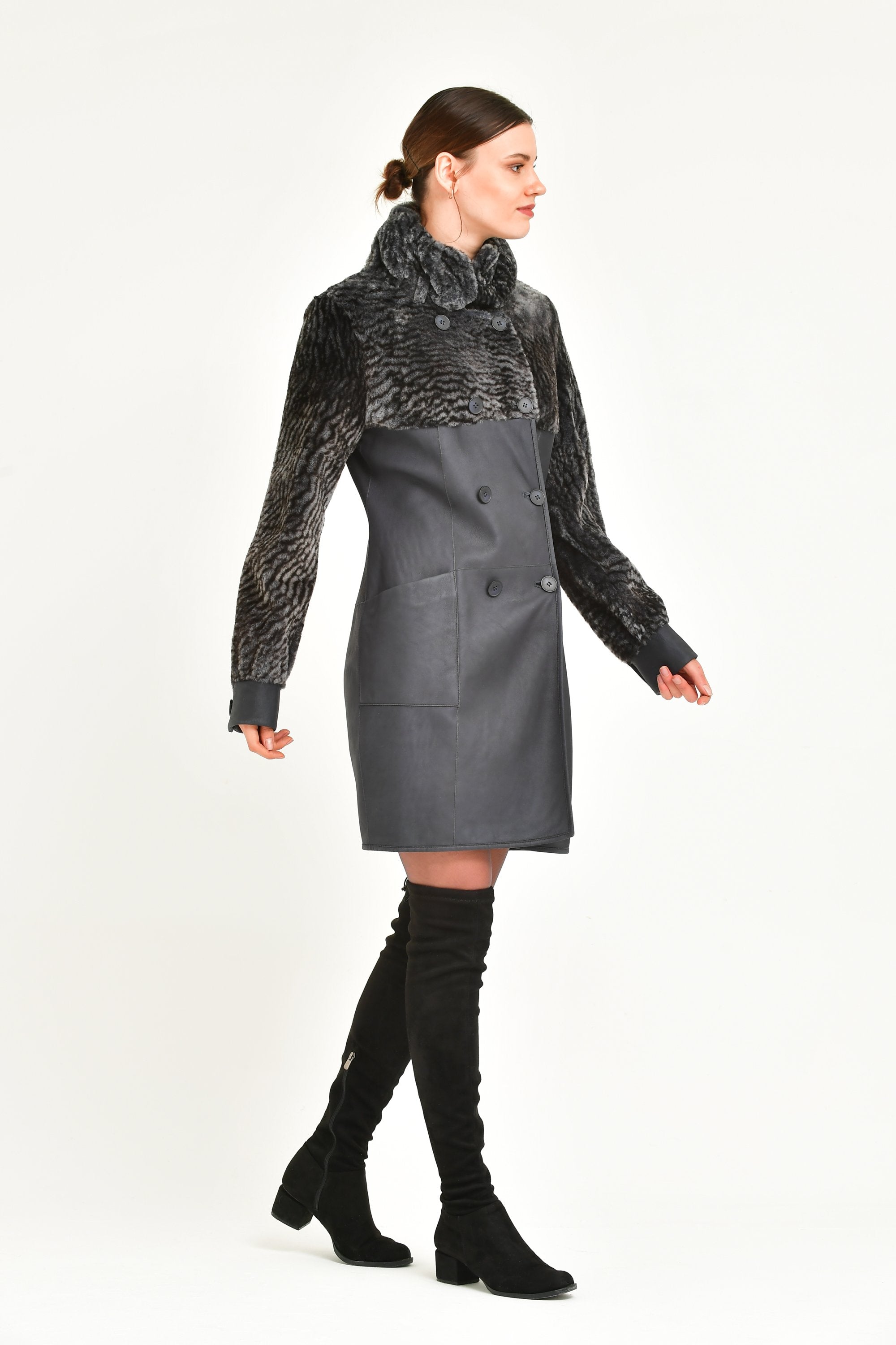 Grey Long Shearling Coat