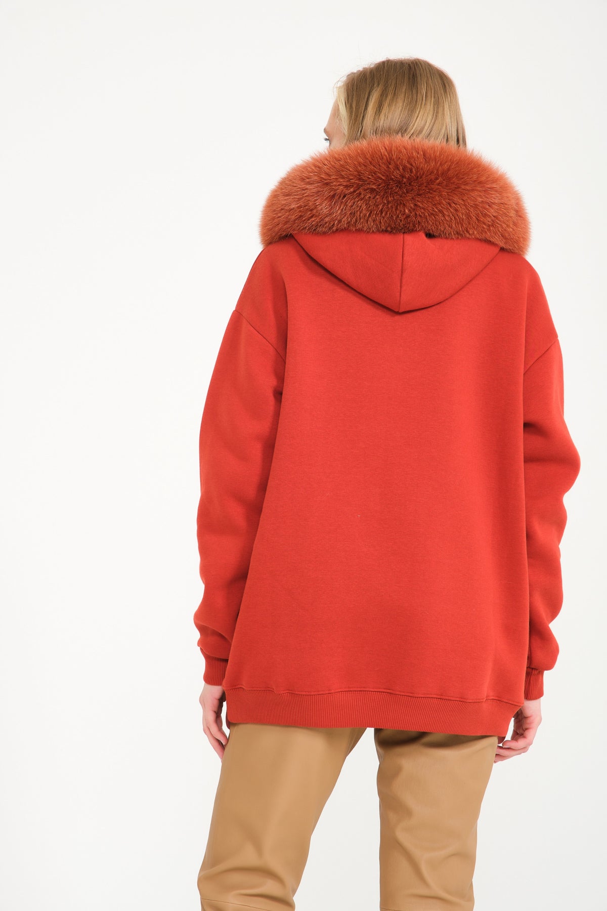 Terracotta Fox Fur Lined Hoodie