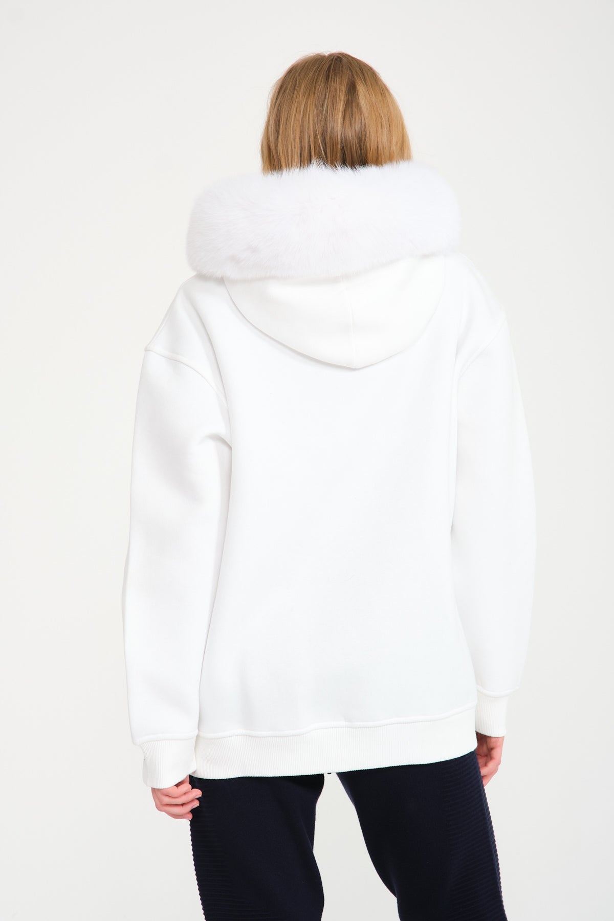 White Fox Fur Lined Hoodie