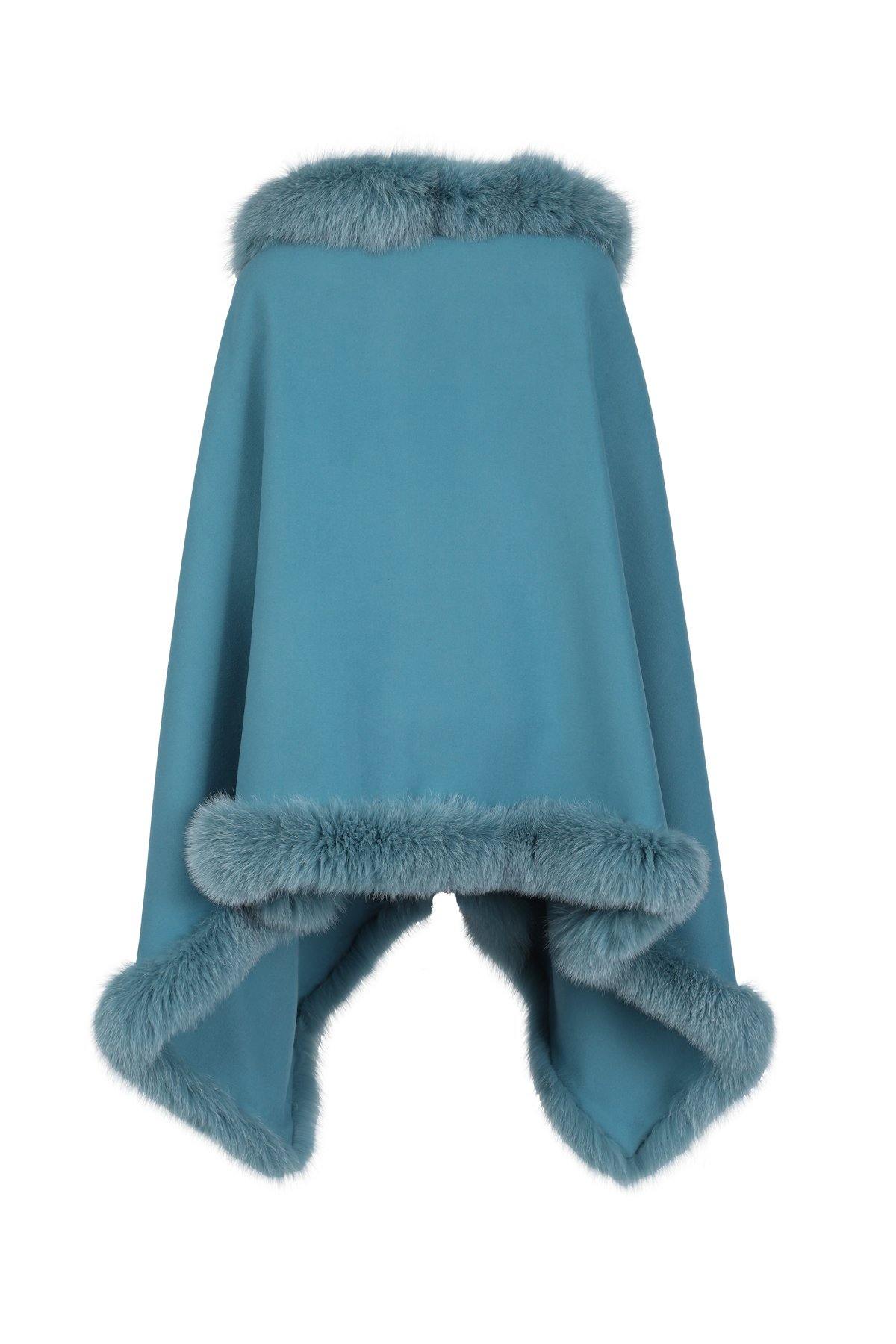 Light Blue Fox Fur Lined Shawl