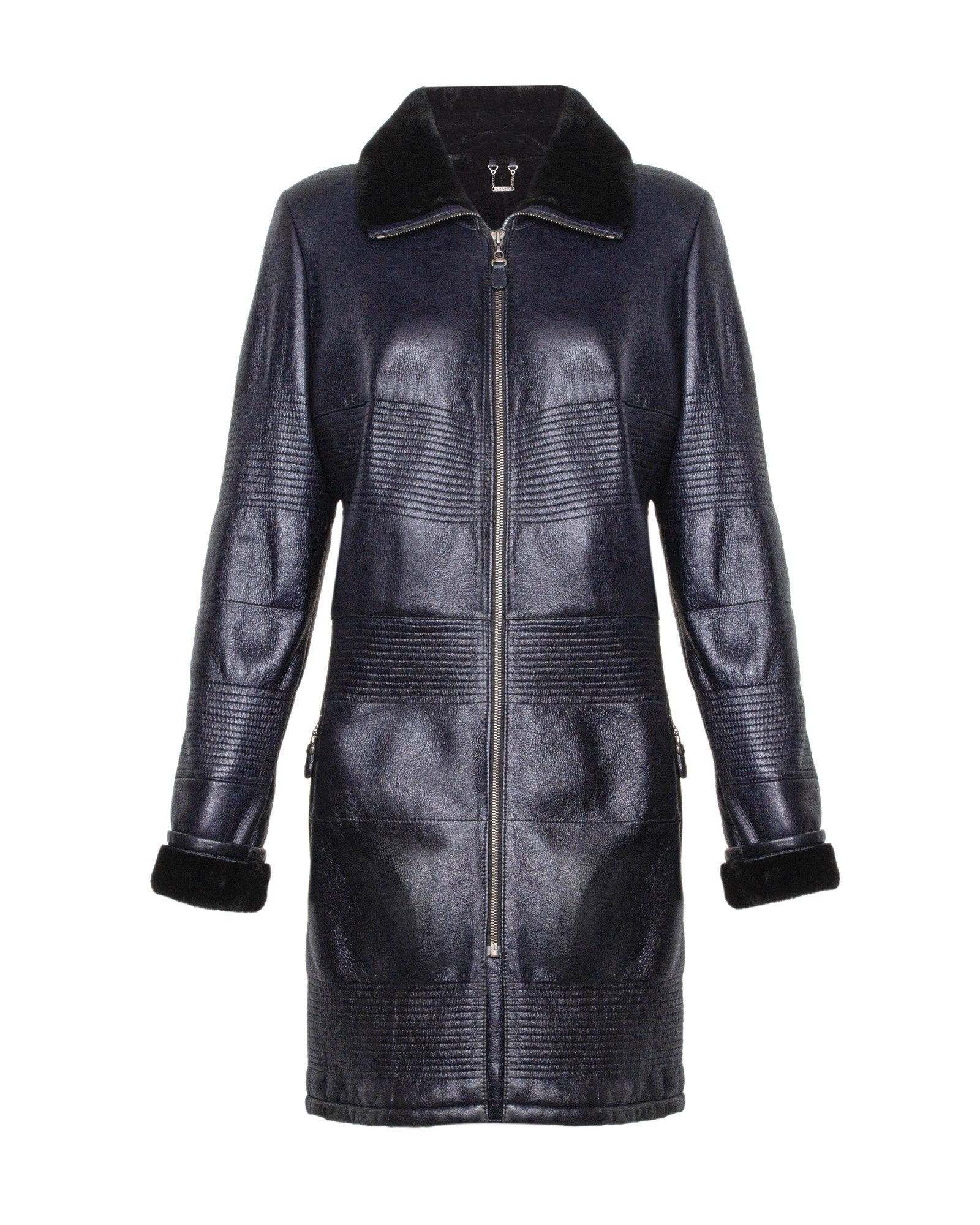 Navy Leather Coat