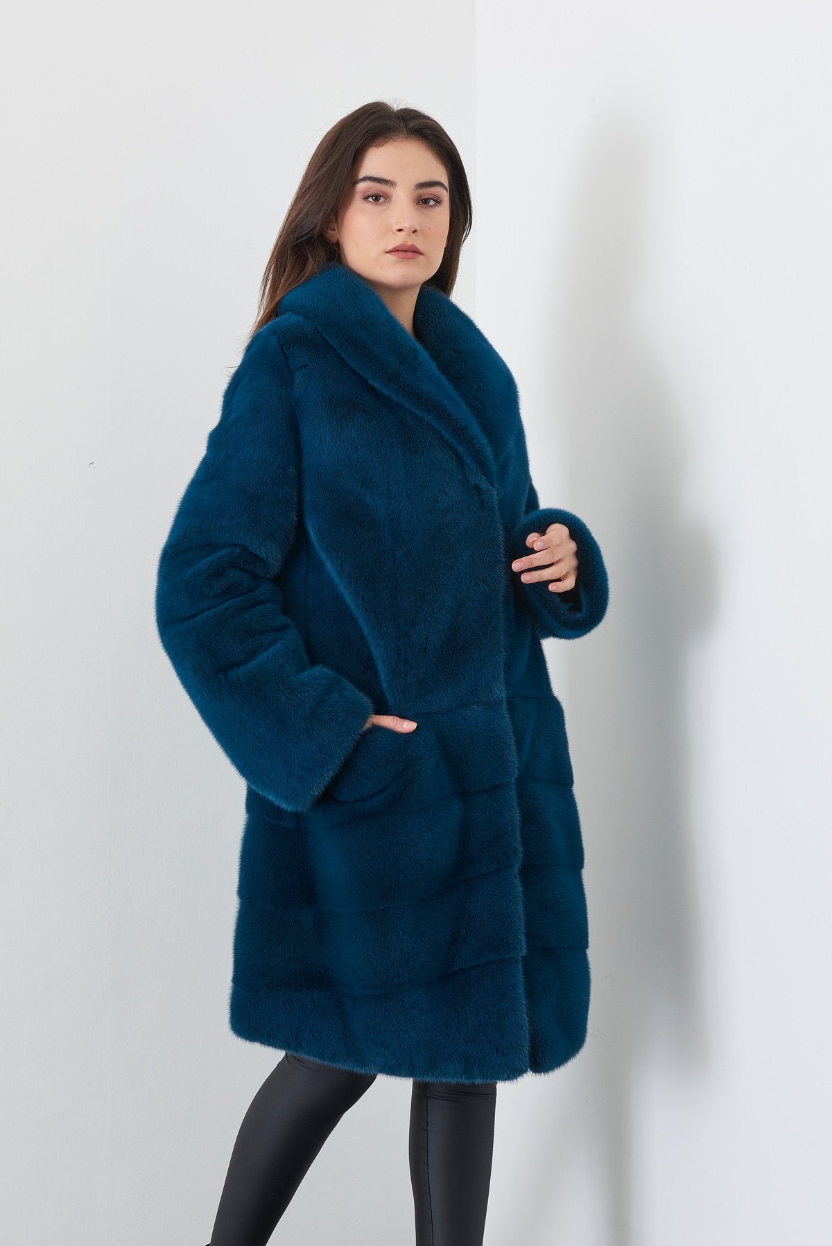Navy Long Mink Fur Coat