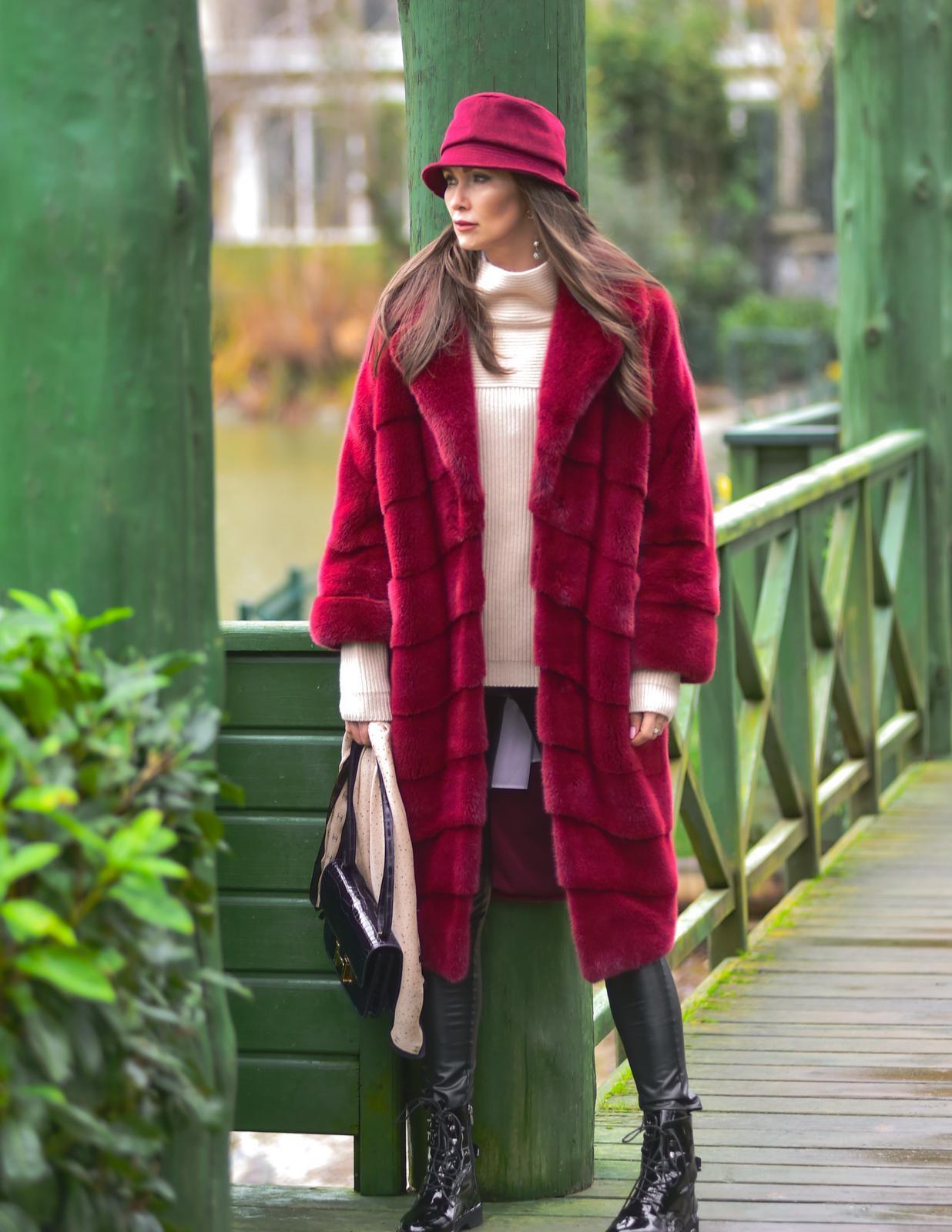 Red Long Mink Fur Coat