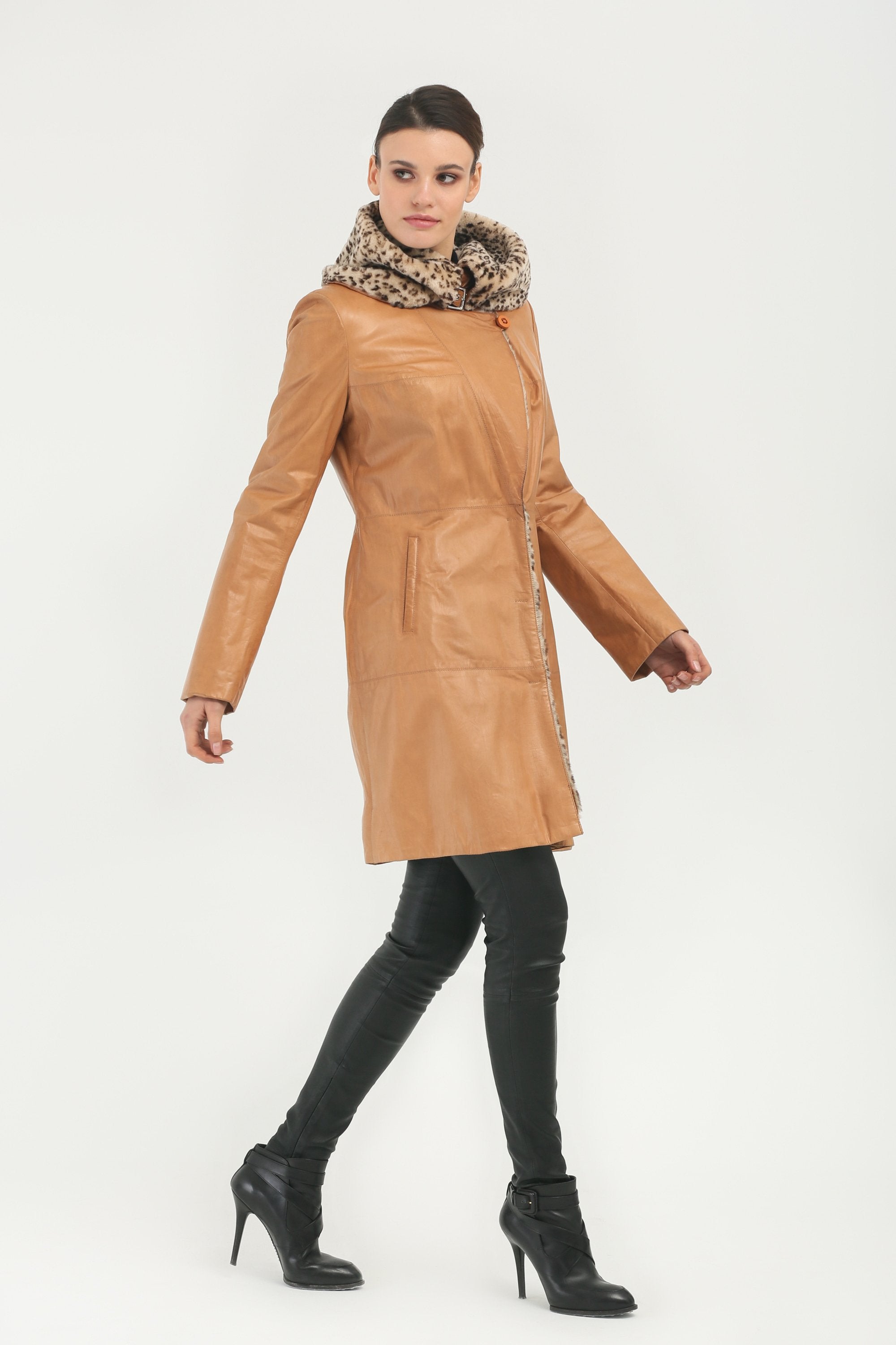 Tan Long Leather Coat