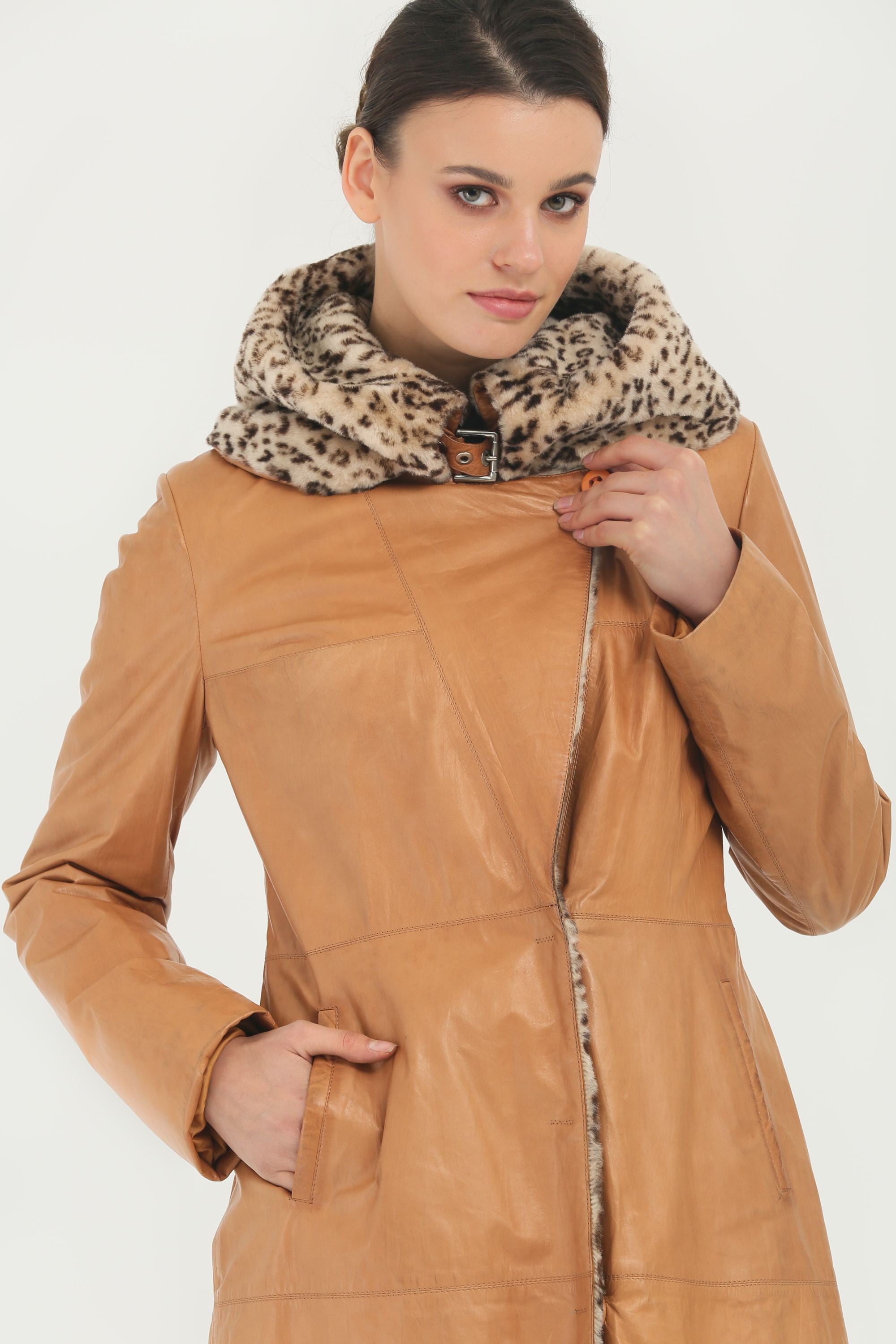 Tan Long Leather Coat