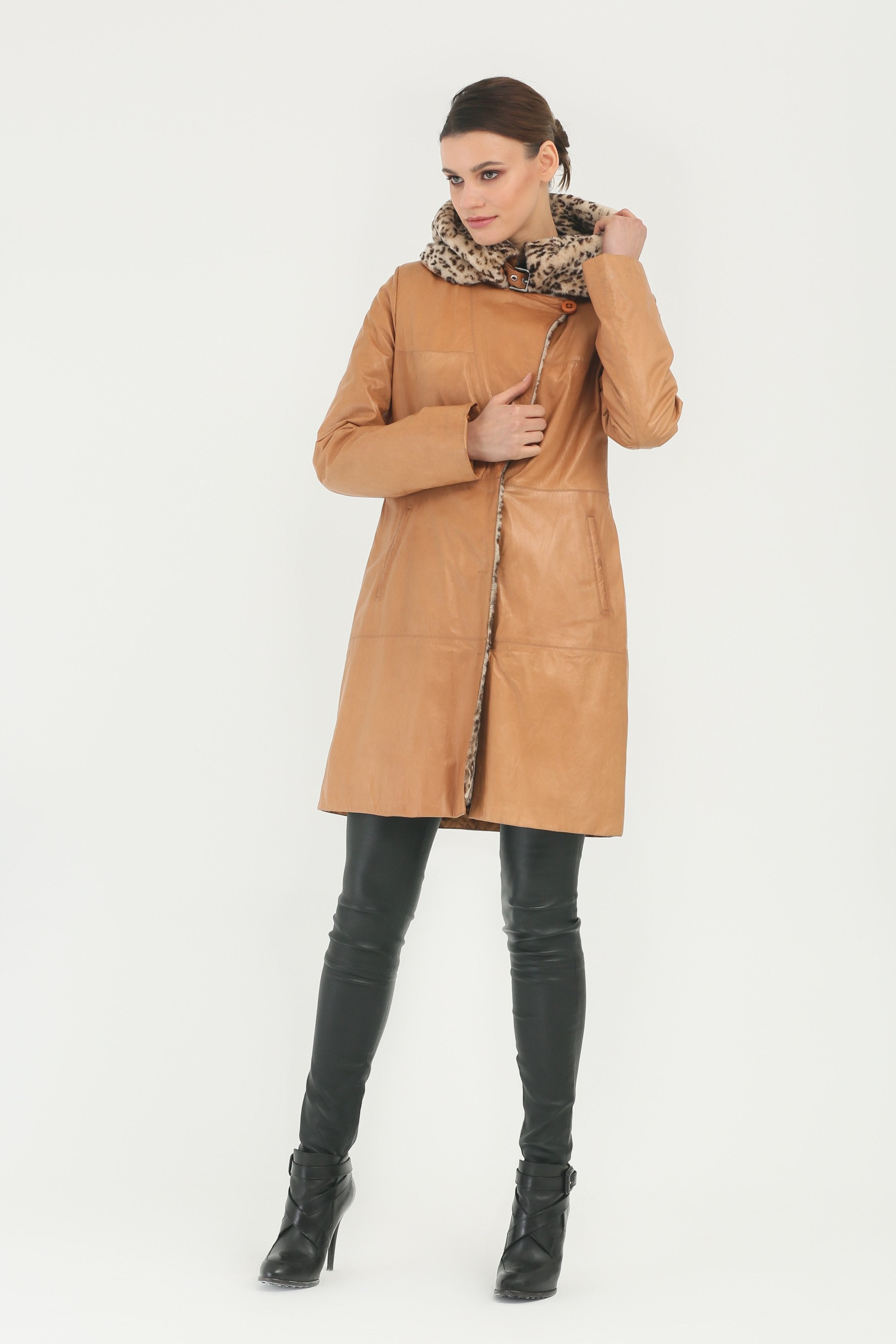 Tan Long Leather Coat