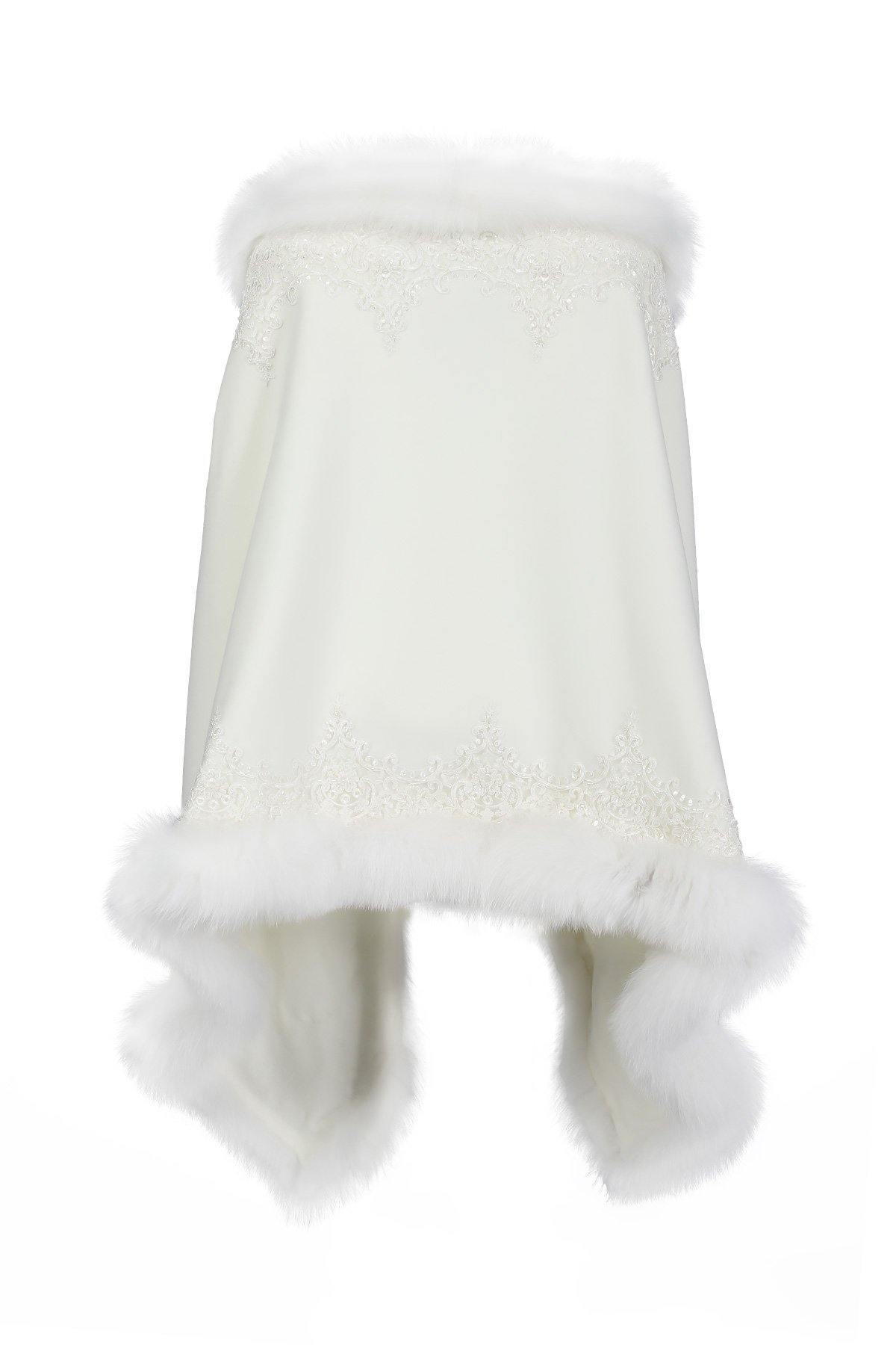 White Fox Fur Lined Wool Shawl