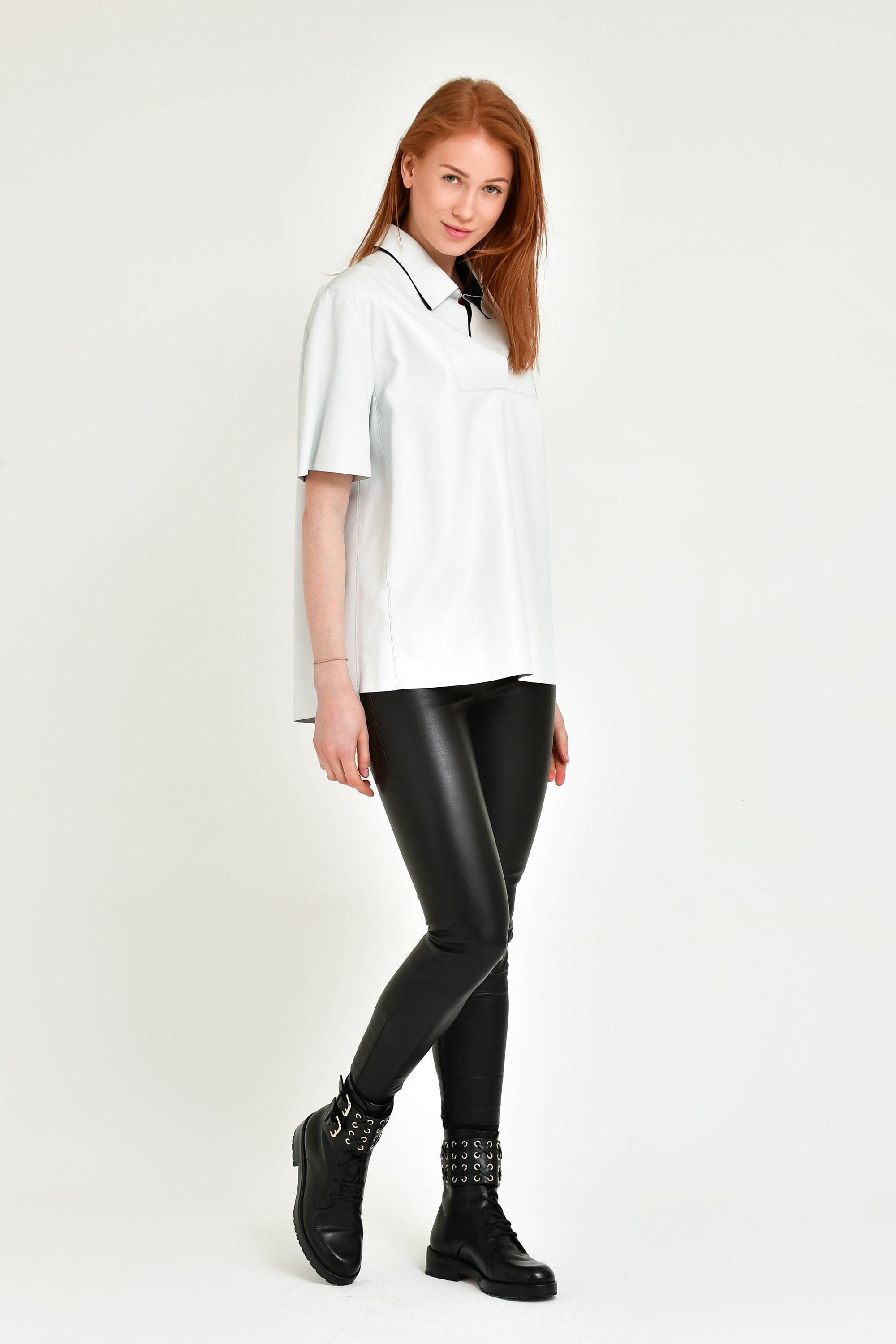 White Leather Polo Shirt