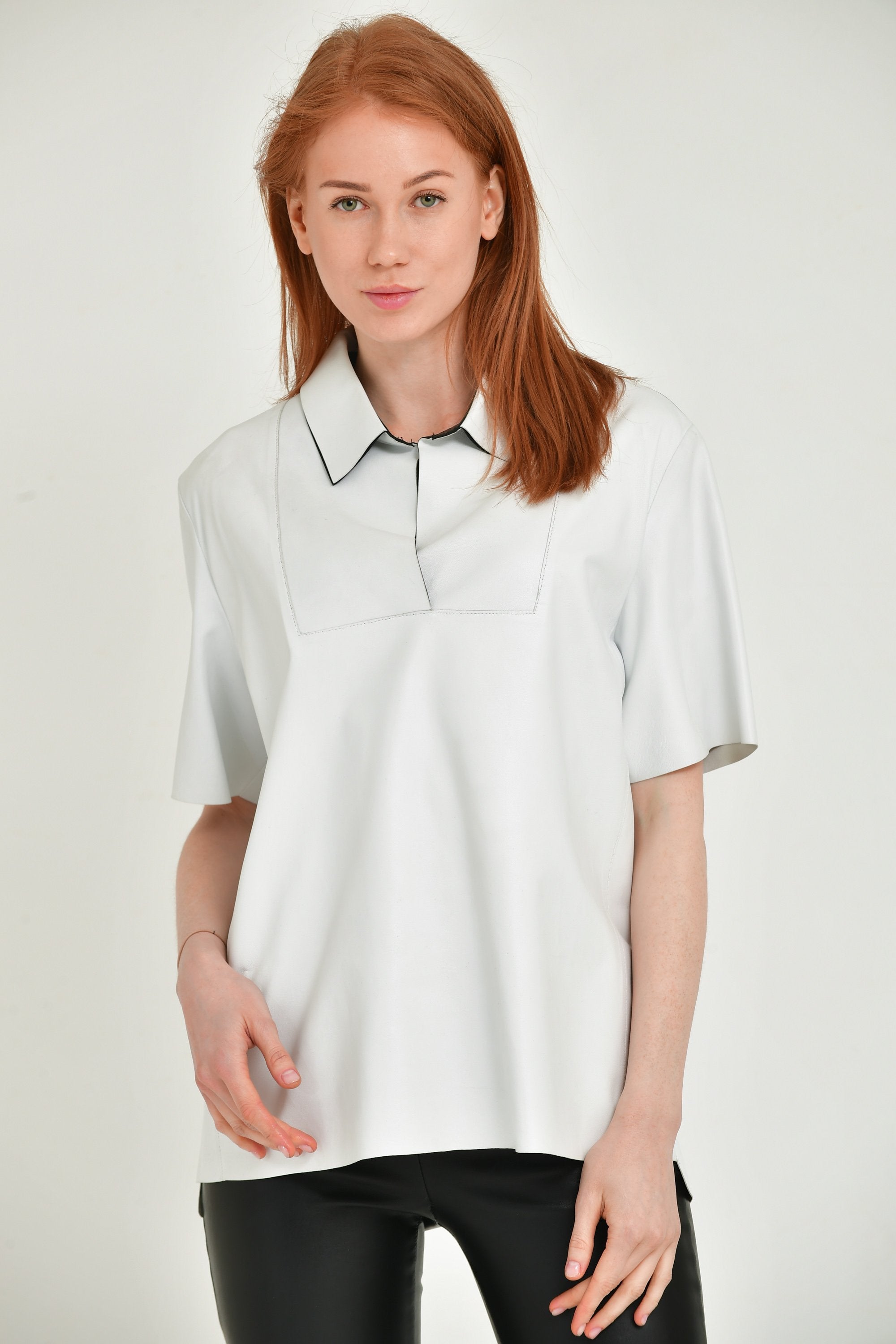 White Leather Polo Shirt