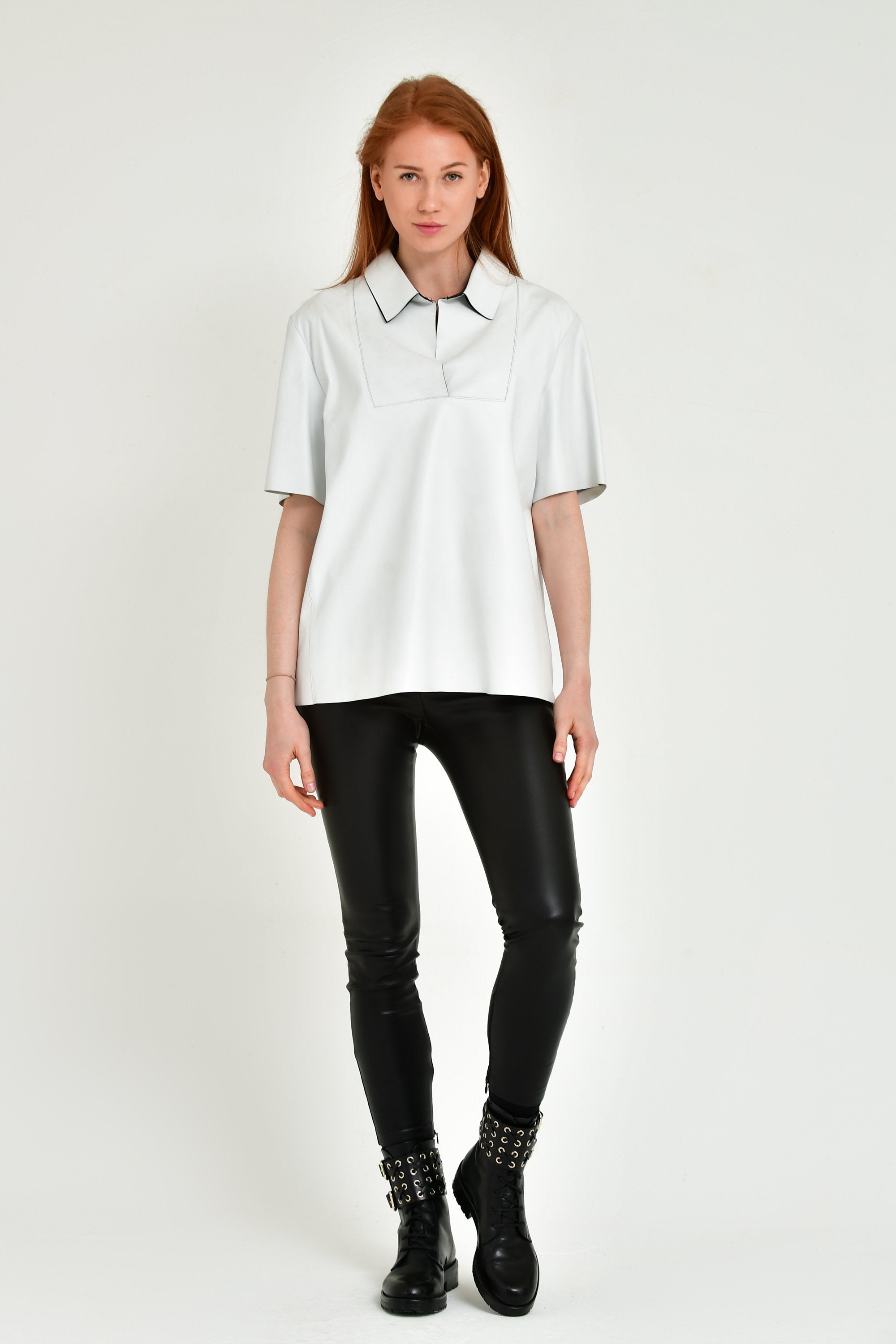 White Leather Polo Shirt