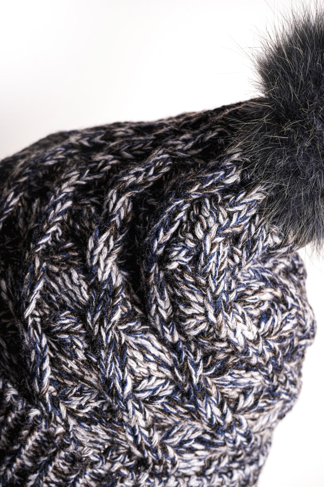Grey Melange Wool & Fox Fur Beret