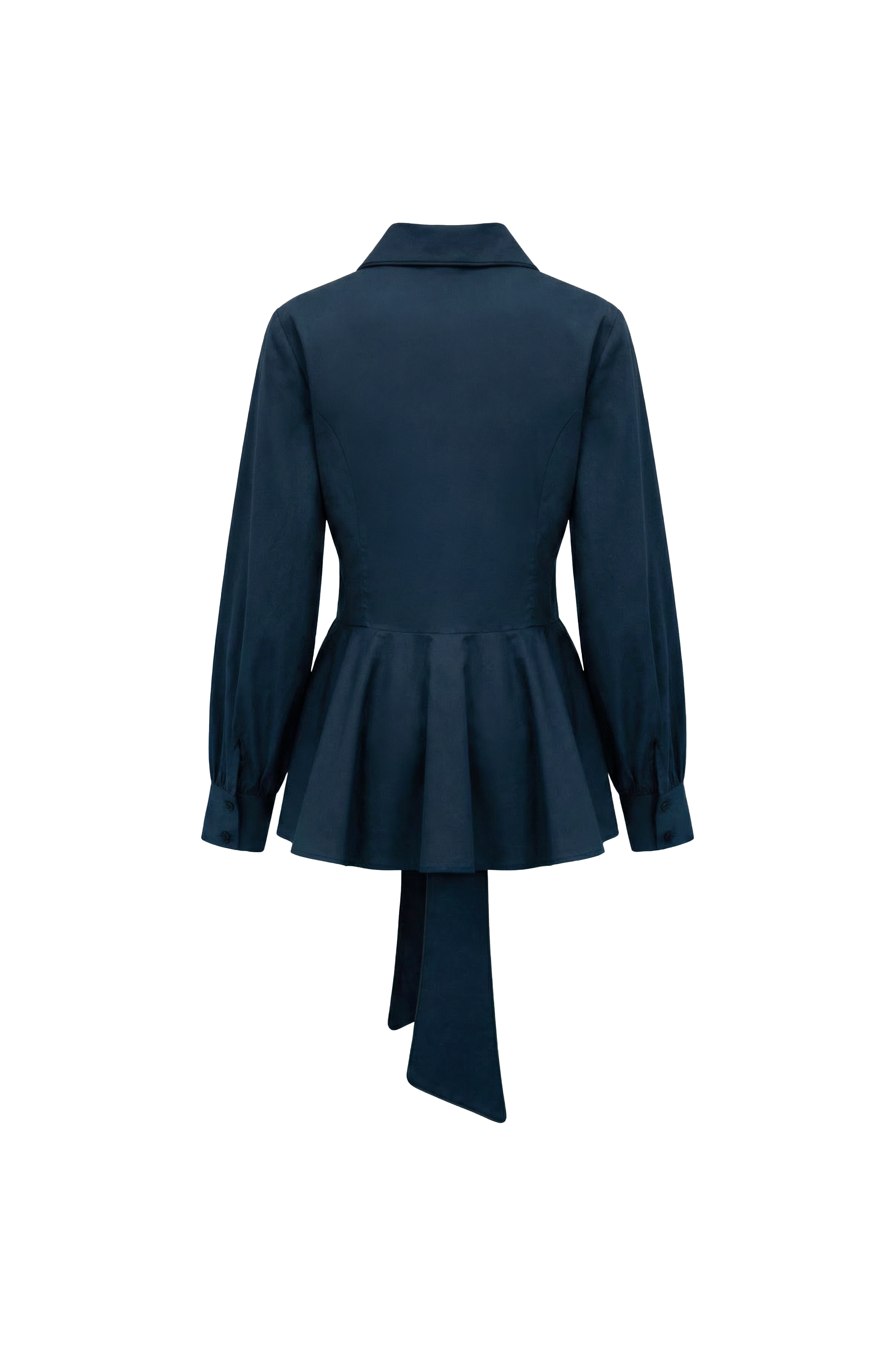 Navy Tailored Belted Cotton Blouse