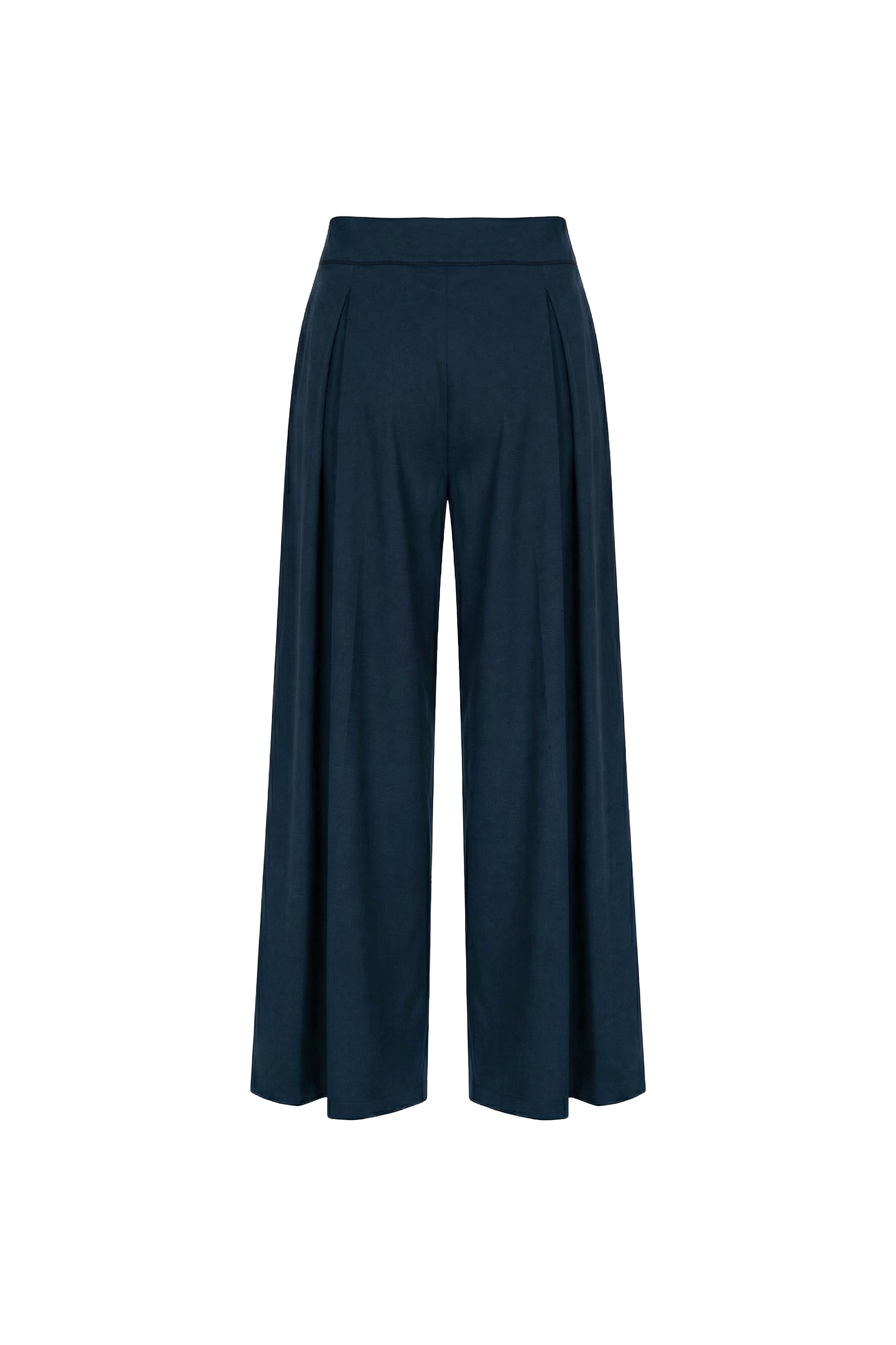 Navy Tailored Belted Cotton Trousers