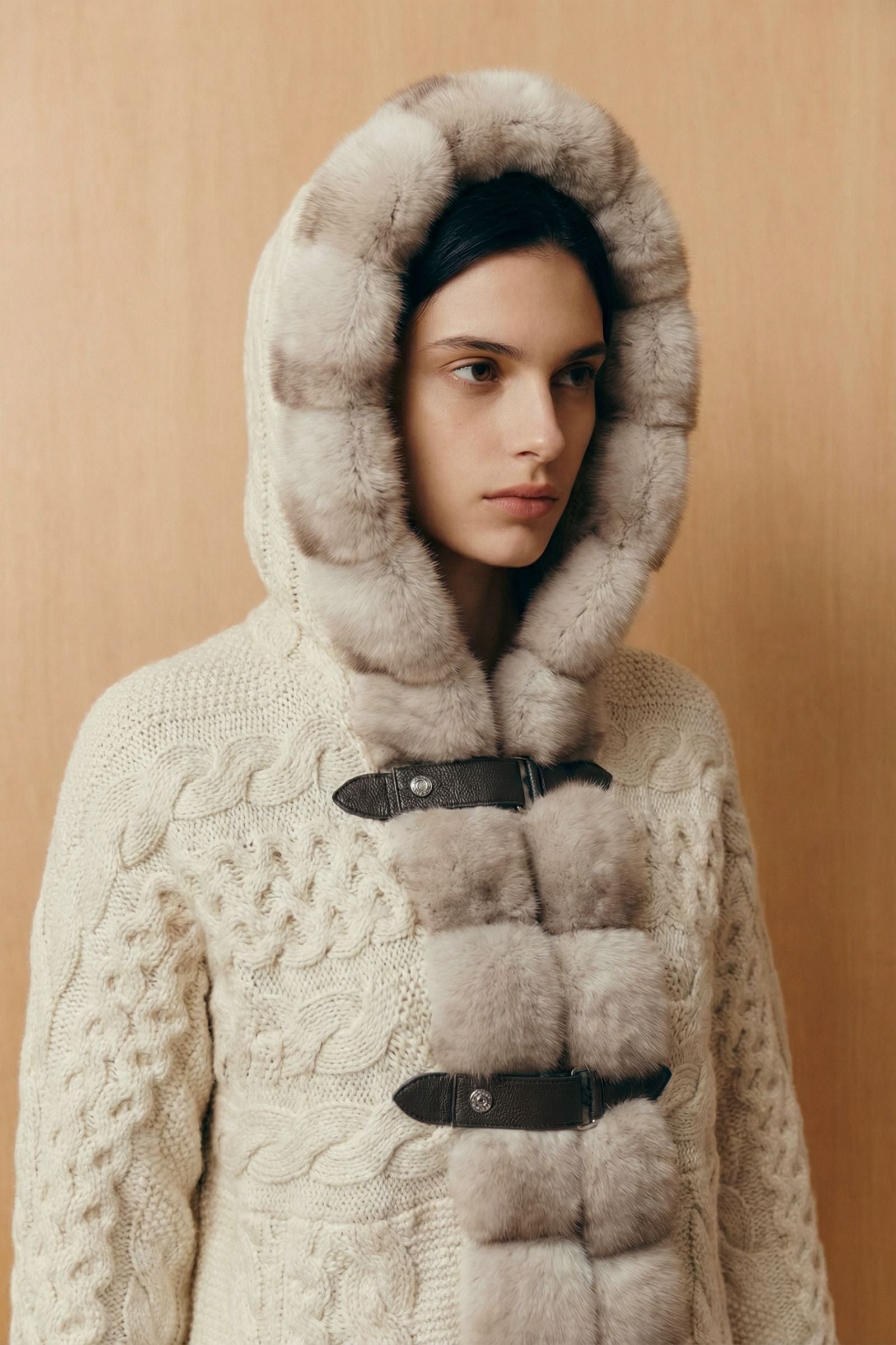 Alverra Rex Fur Hooded Knit Cardigan