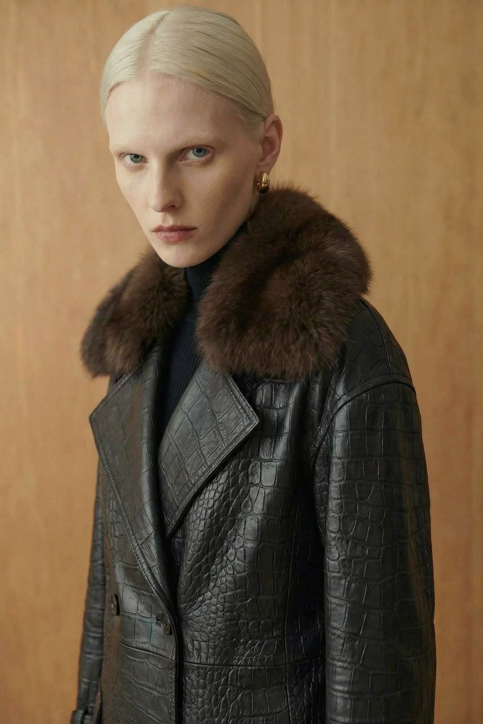Imperia Croc-Embossed Leather Coat