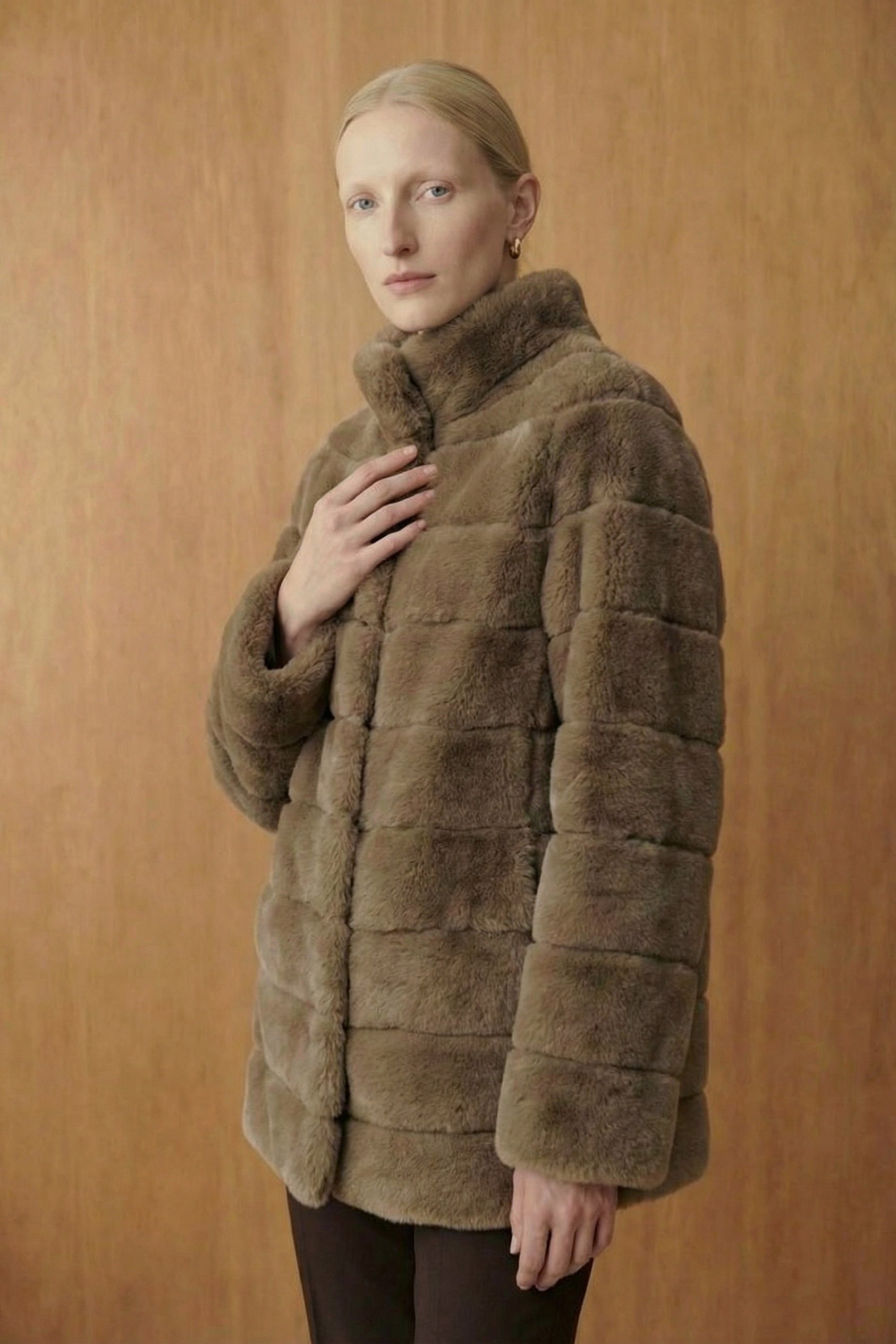 Celestia Light Brown Rex Fur Jacket