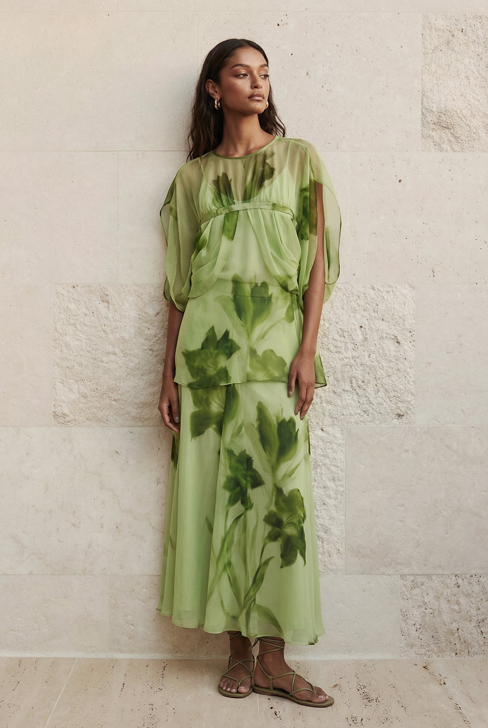 Verdelia Botanical Chiffon Skirt