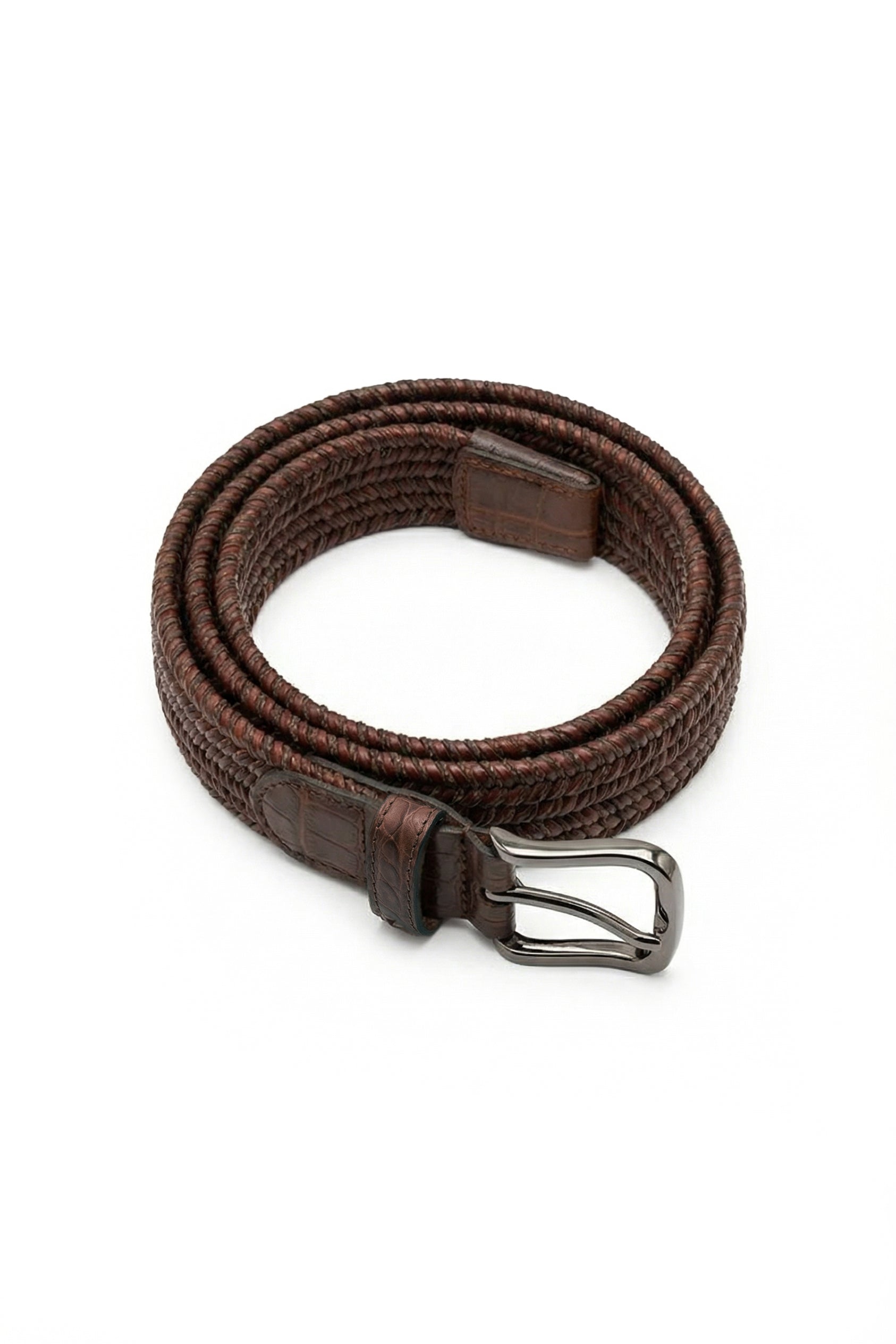 Espresso Crocodile Trim Braided Belt