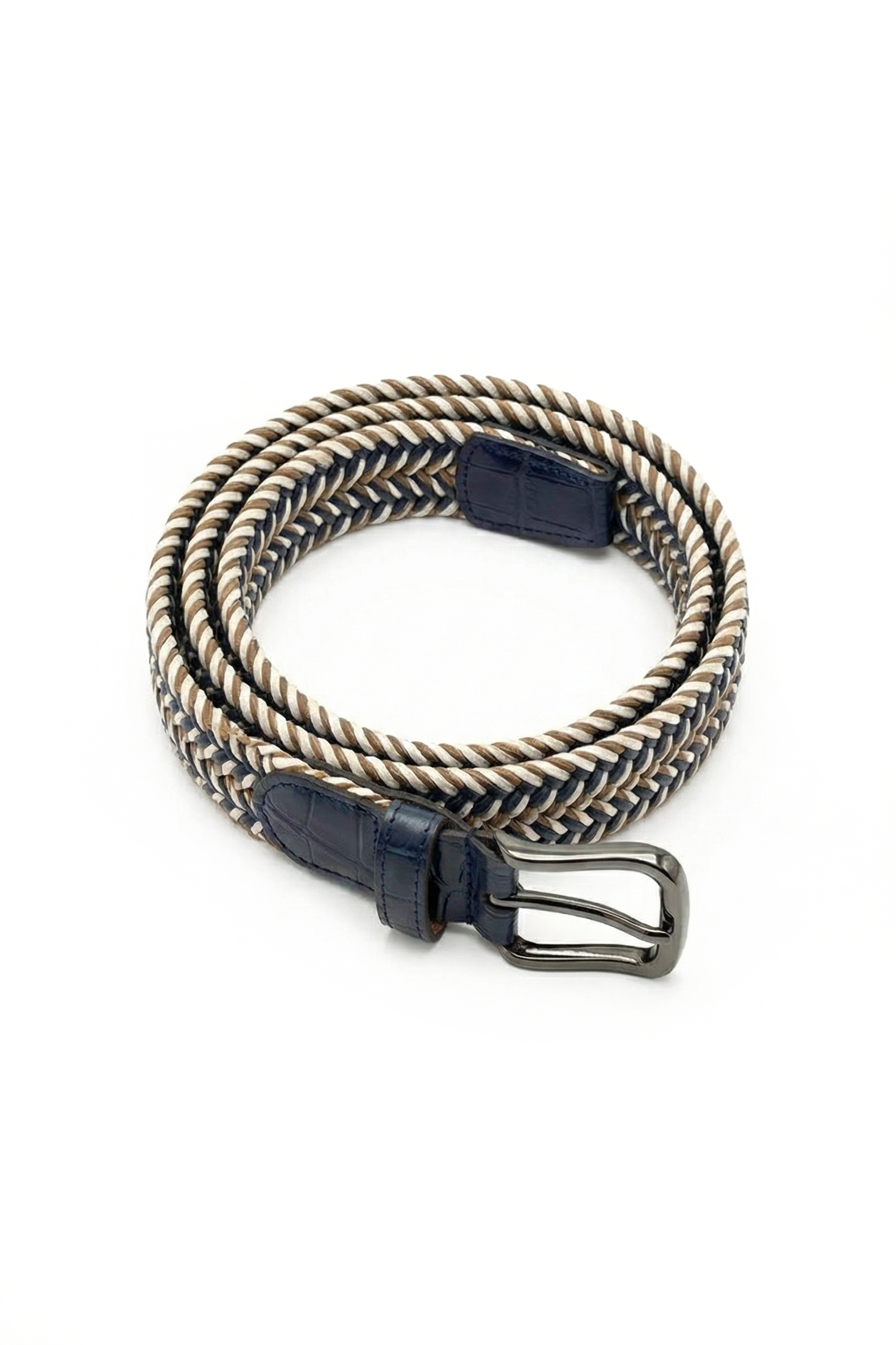 Sahara Navy Crocodile Trim Braided Belt