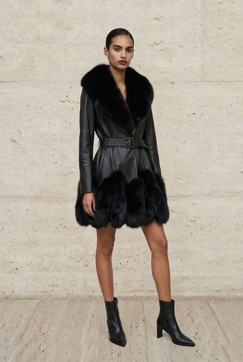 Almora Nappa Fox Trim Coat