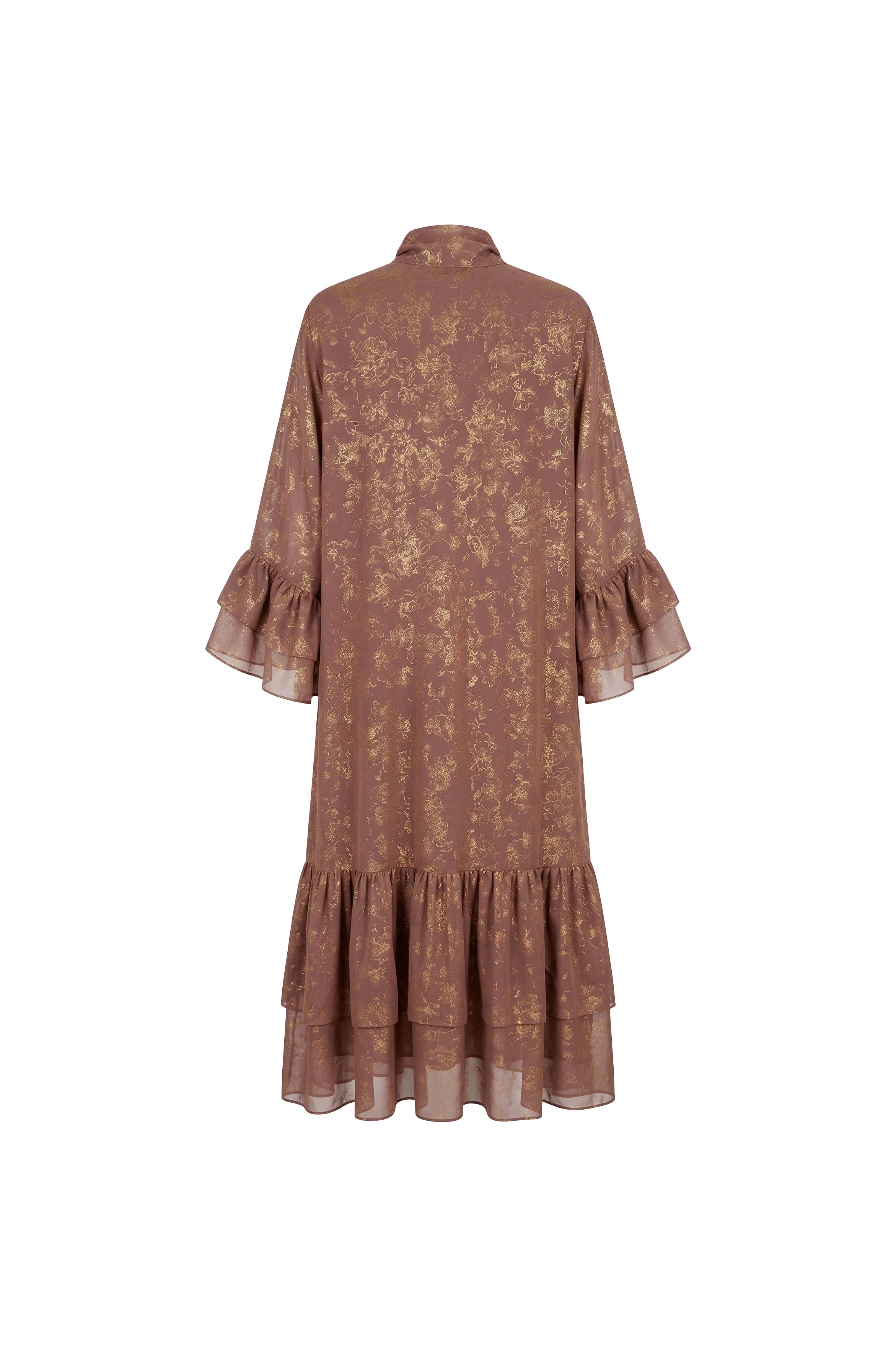 Brown Gold Jacquard Bow Midi Dress