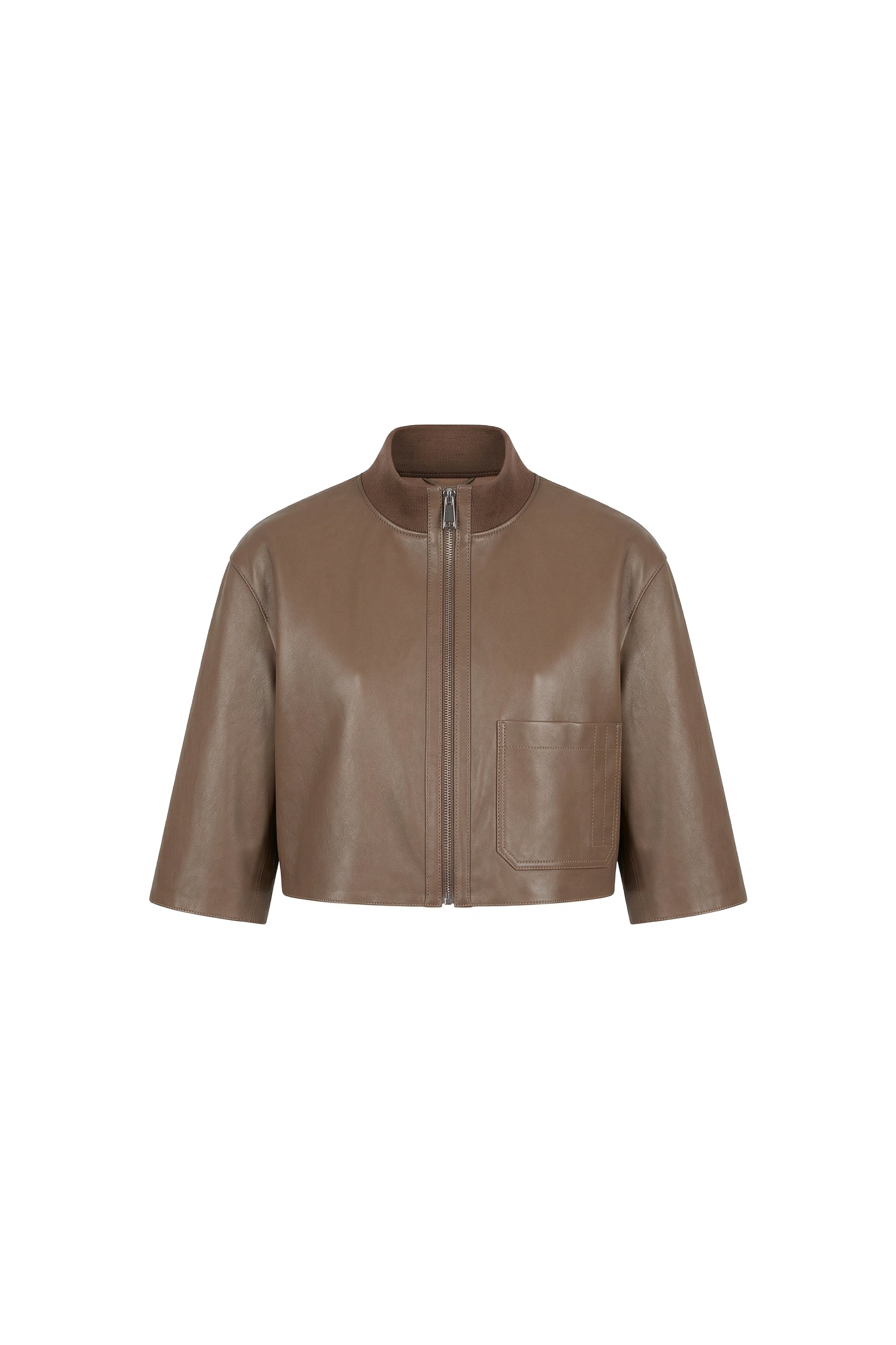 Camel Nappa Lamb Leather Cropped Jacket