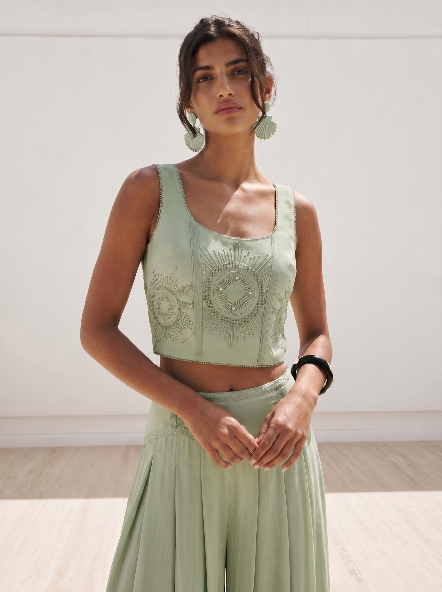 Elara Embroidered Linen Bustier