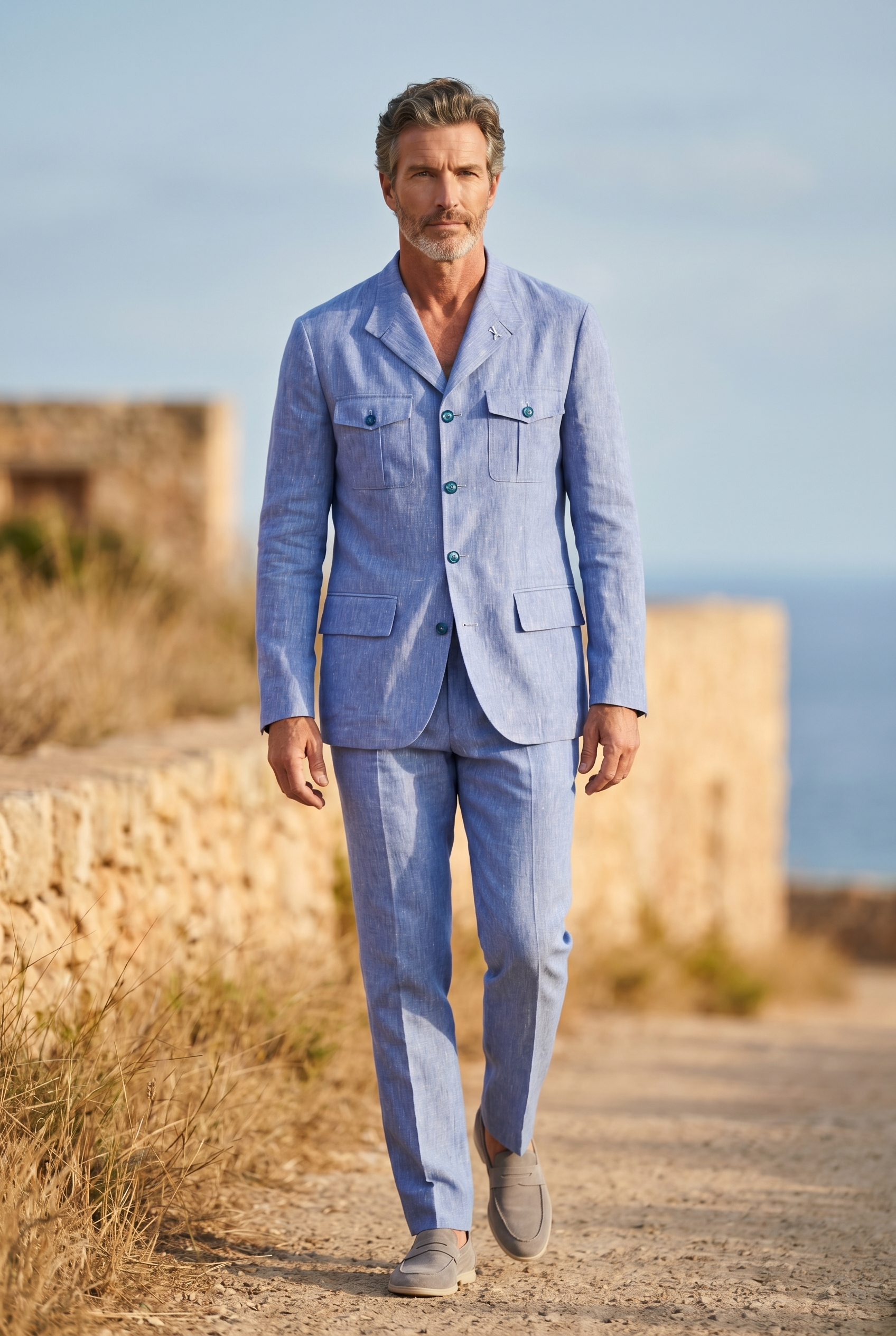 Azure Riviera Linen Safari Blazer