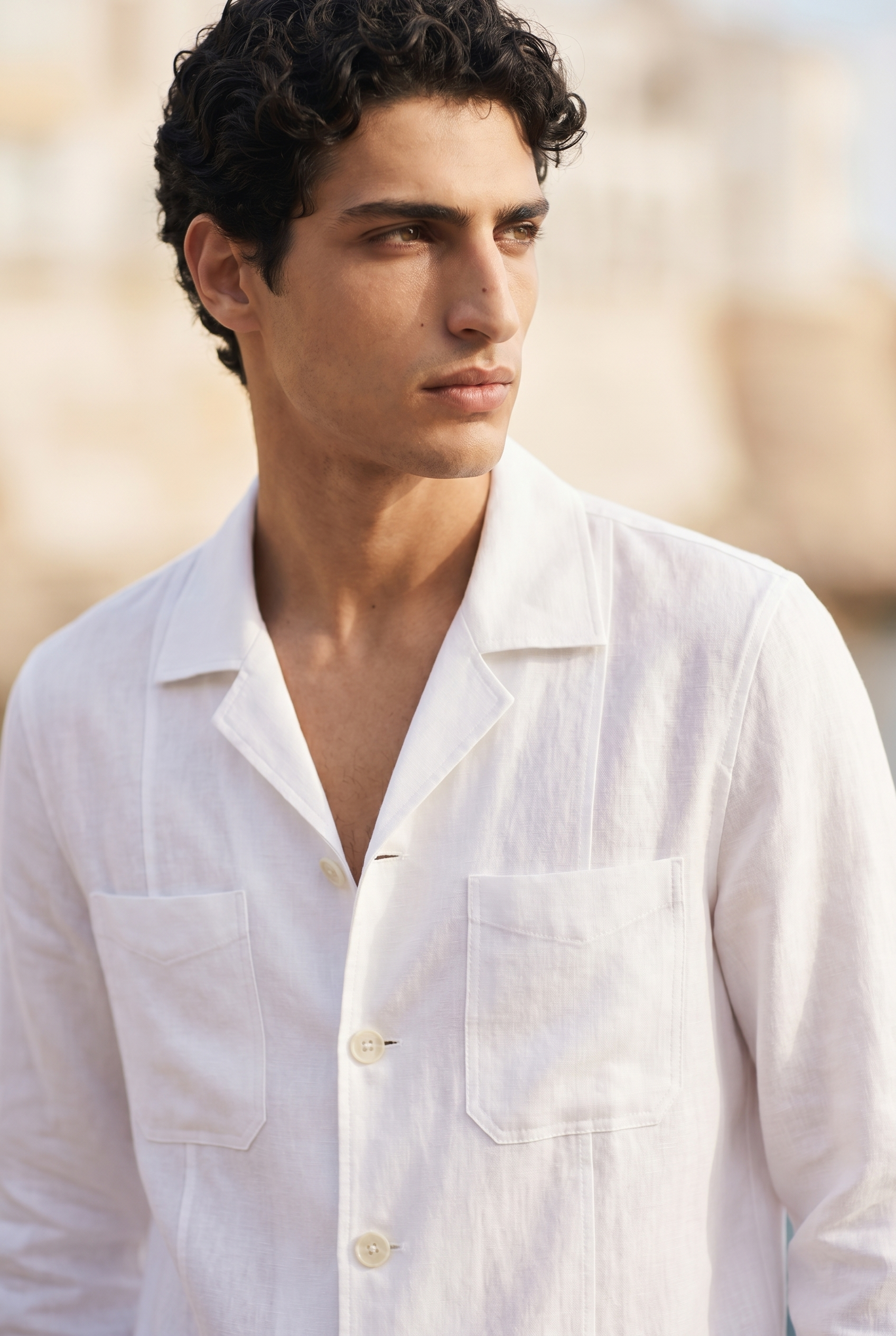 Ivory Riviera Linen Shirt Jacket