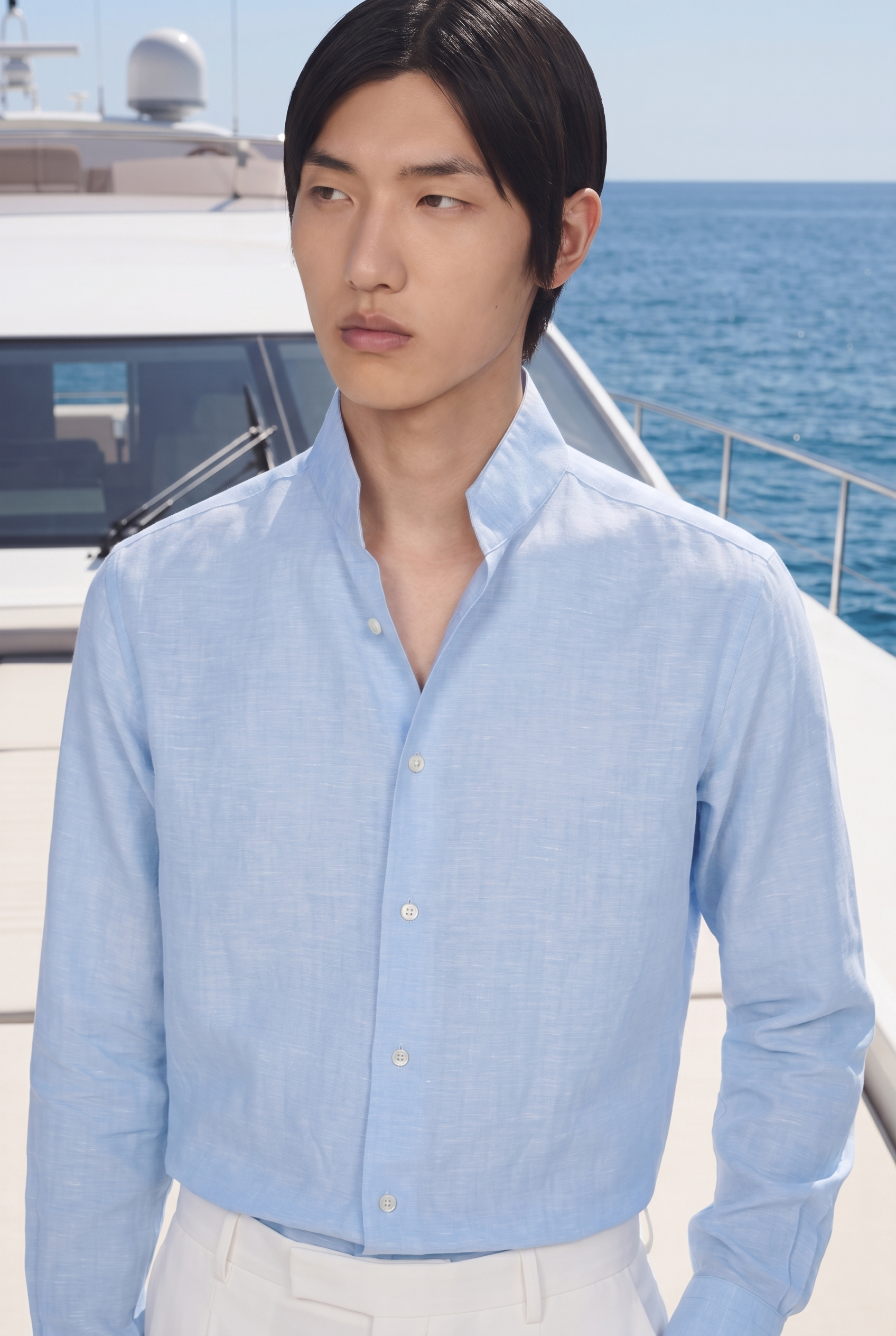 Mayfair Sky Mandarin Linen Shirt