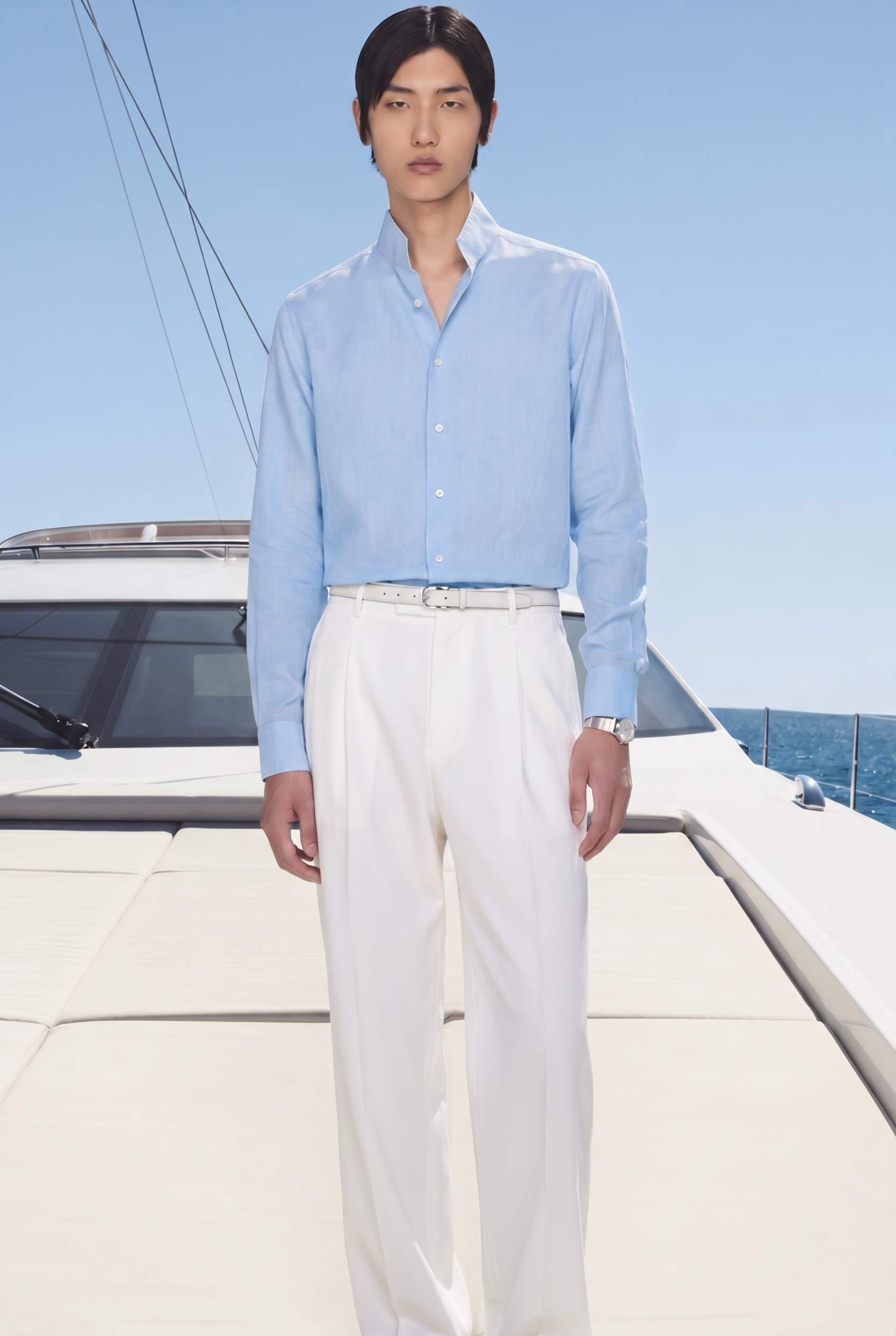 Mayfair Sky Mandarin Linen Shirt